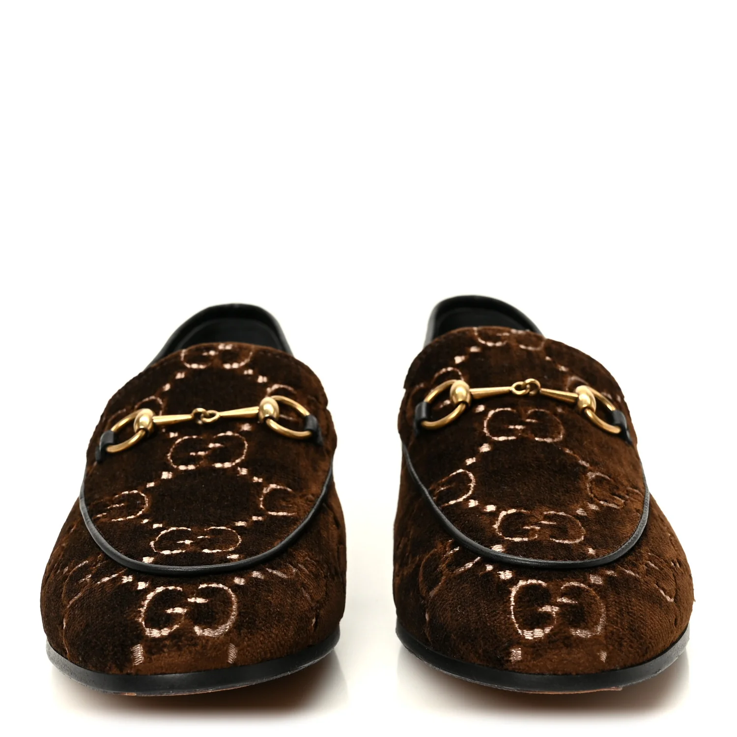 Velvet GG Monogram Horsebit Womens Jordaan Loafers 40 Brown Black - Image 3