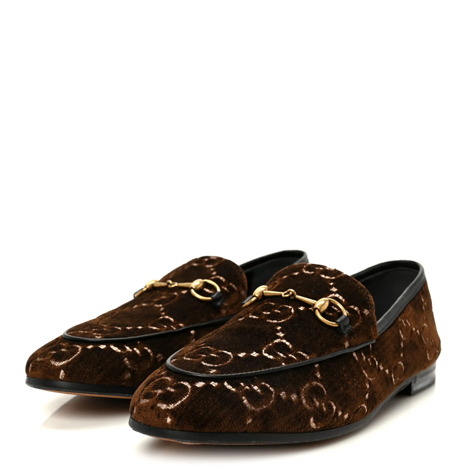 Velvet GG Monogram Horsebit Womens Jordaan Loafers 40 Brown Black - Image 4