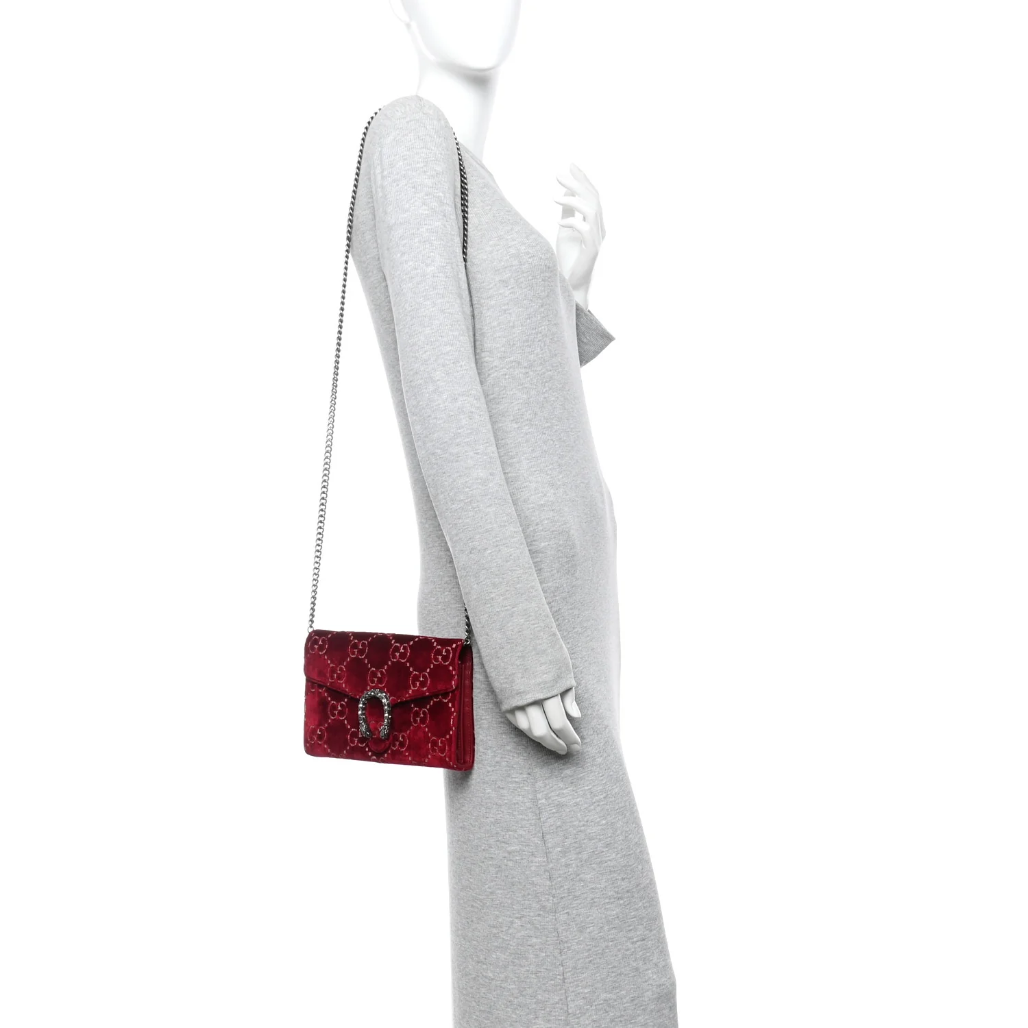 Velvet GG Monogram Mini Dionysus Chain Wallet Red Cipria - Image 2