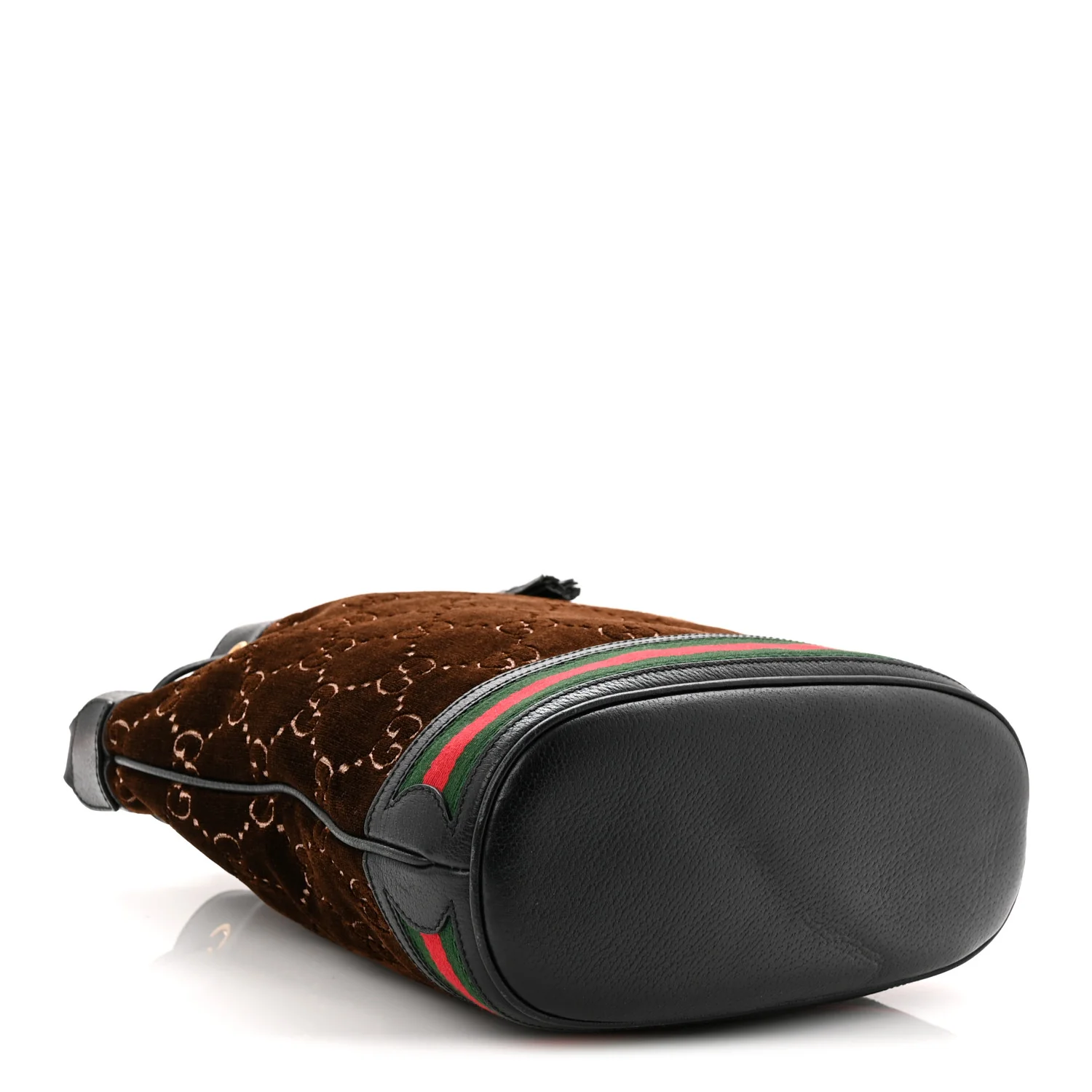 Velvet GG Monogram Textured Calfskin Web Bucket Bag Brown Black - Image 4