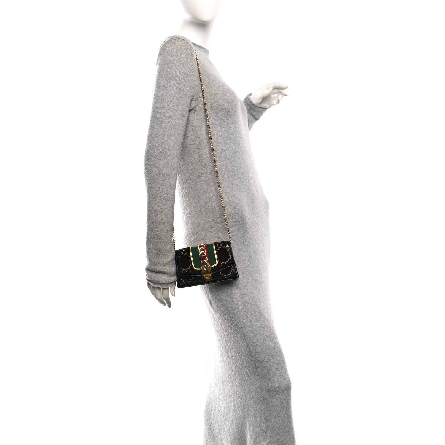 Velvet GG Monogram Web Super Mini Sylvie Chain Shoulder Bag Brown Black Oro Vecchio - Image 2