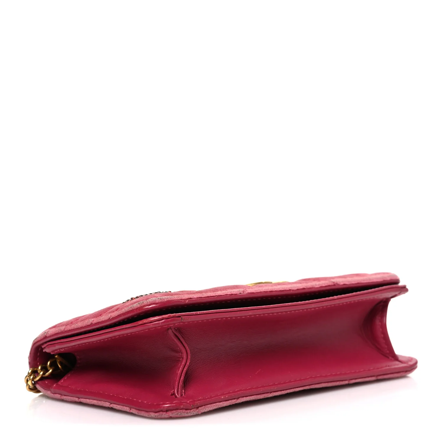 Velvet Matelasse Crystal Sequin Heart Embroidered GG Marmont Mini Bag Light Raspberry Rose - Image 4