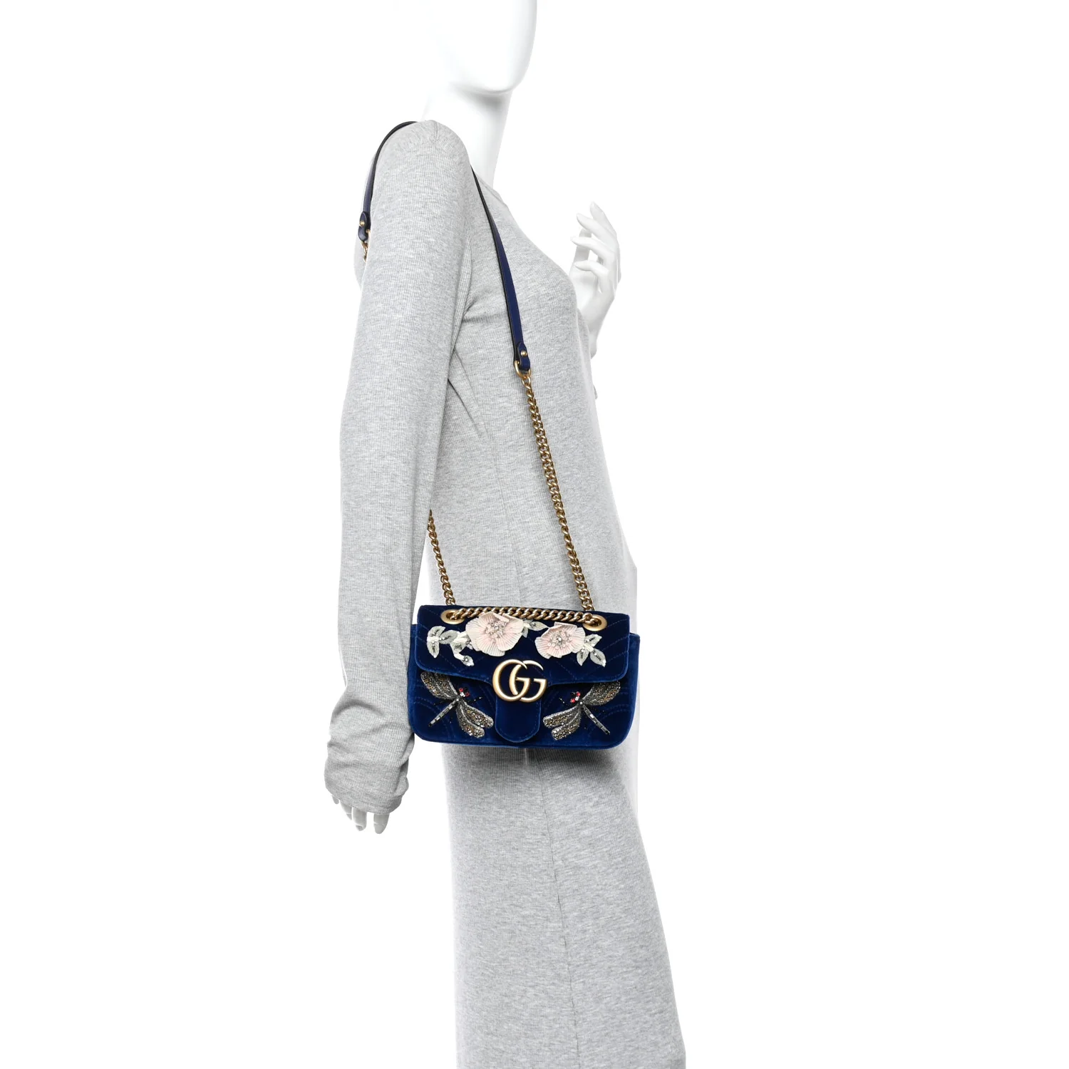 Velvet Matelasse Embroidered Mini GG Marmont Shoulder Bag Cobalt Blue - Image 2