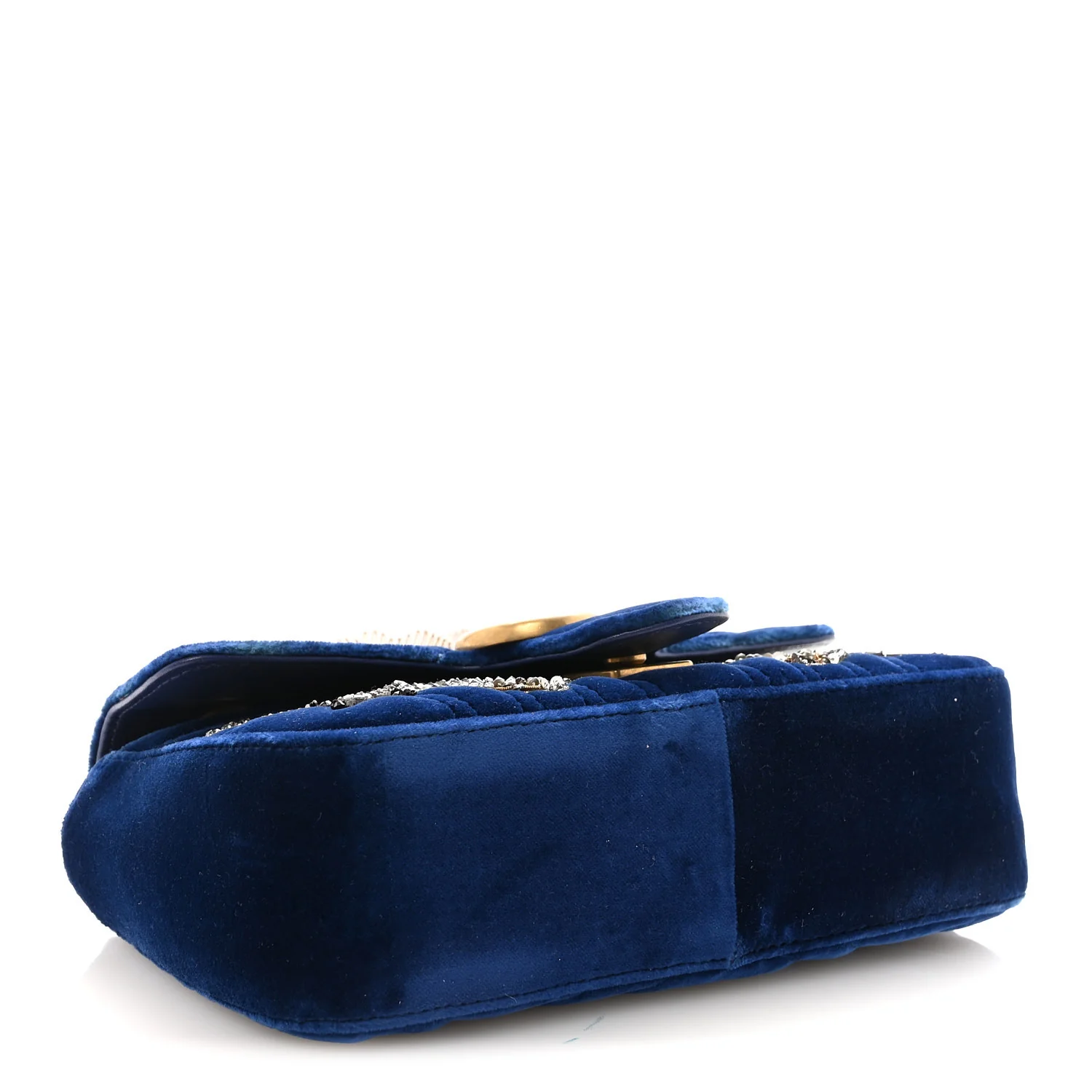 Velvet Matelasse Embroidered Mini GG Marmont Shoulder Bag Cobalt Blue - Image 4
