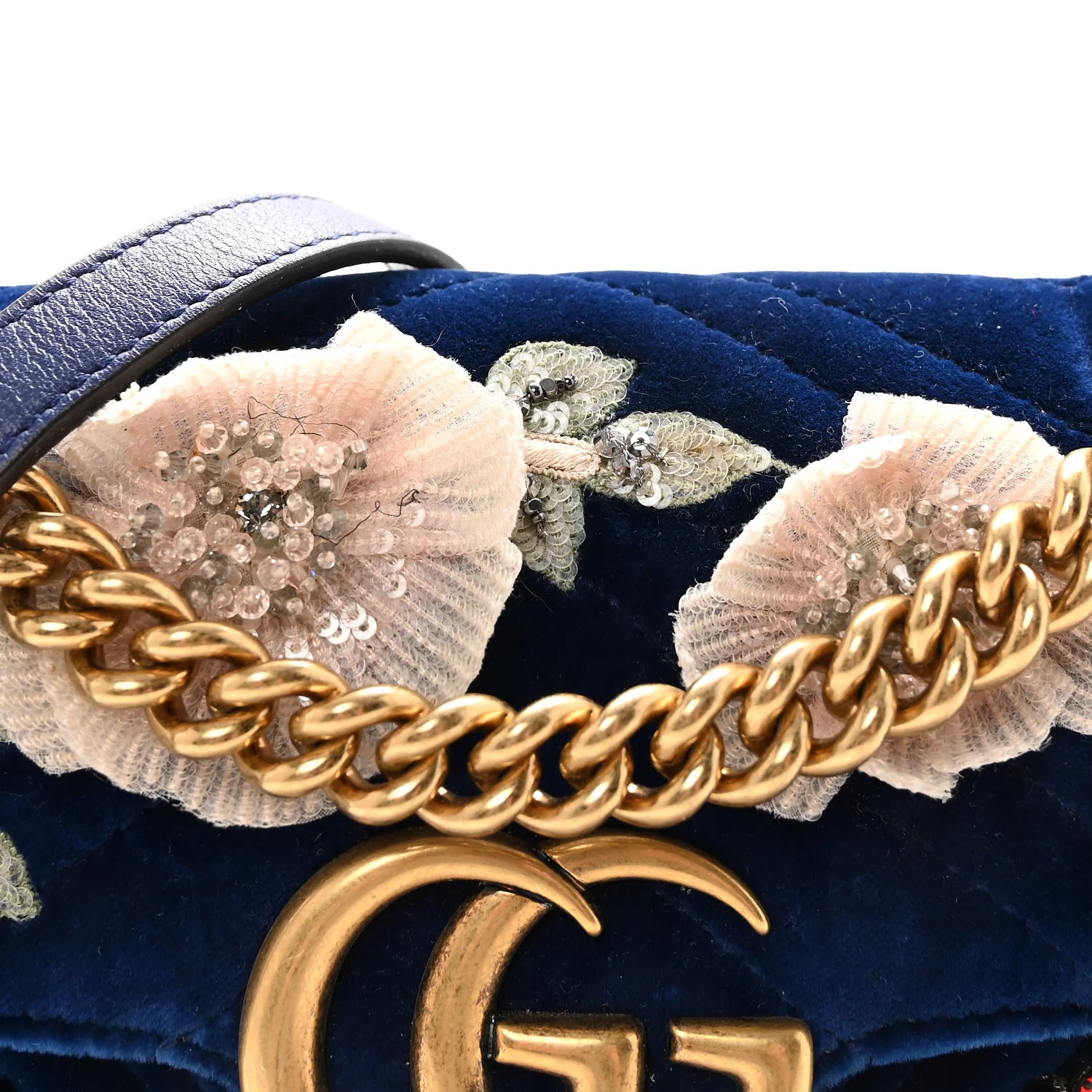 Velvet Matelasse Embroidered Mini GG Marmont Shoulder Bag Cobalt Blue - Image 8