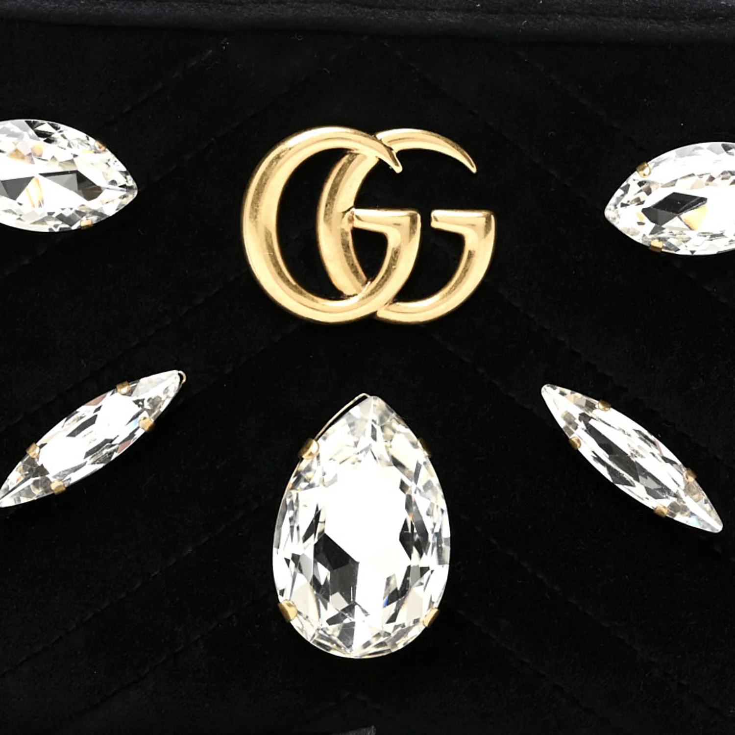 Velvet Matelasse Marquise Crystals Mini GG Marmont Chain Shoulder Bag Black - Image 8