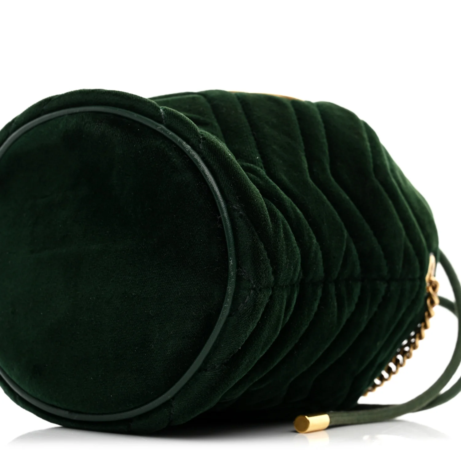 Velvet Matelasse Mini GG Marmont 2.0 Bucket Bag Dark Green - Image 10