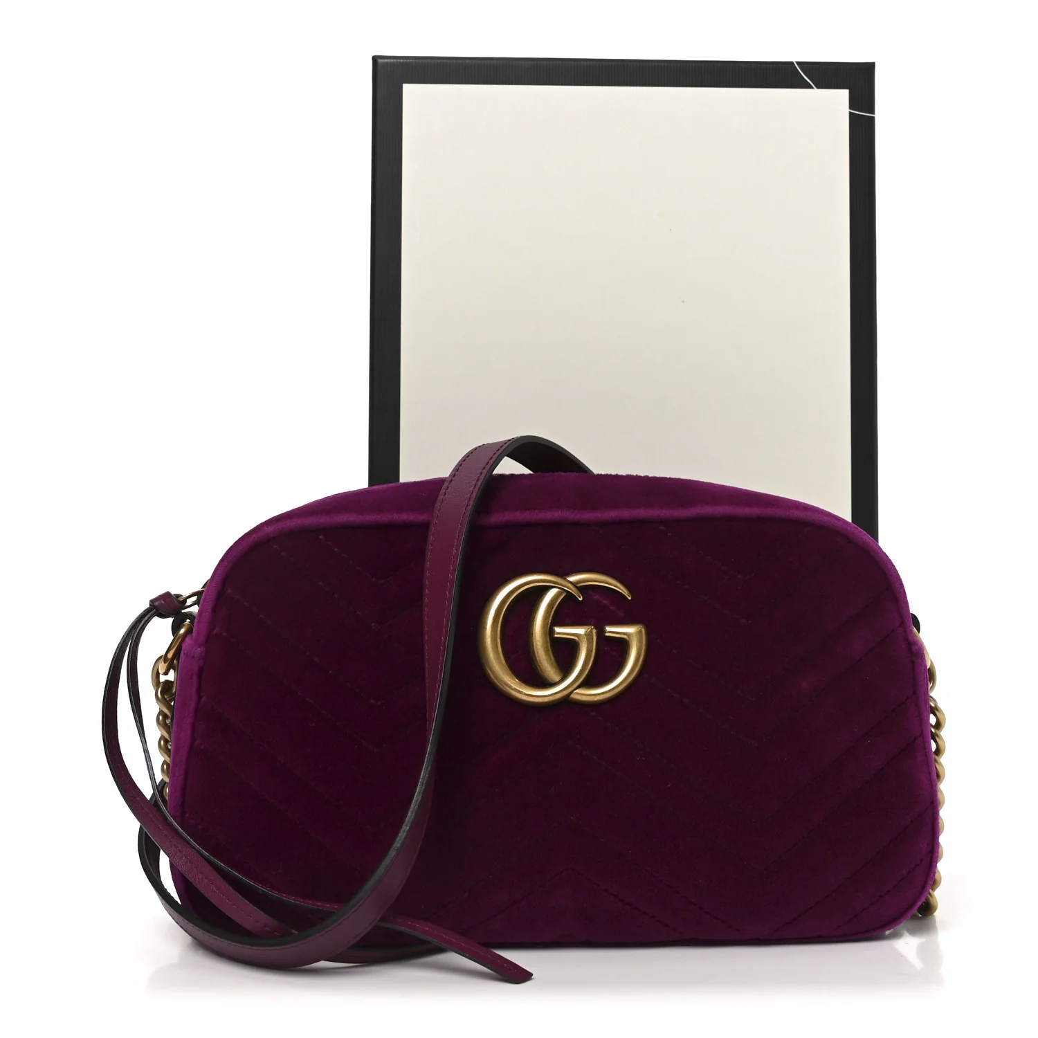 Velvet Matelasse Small GG Marmont Chain Shoulder Bag Fuchsia Violet Cyclamen - Image 11