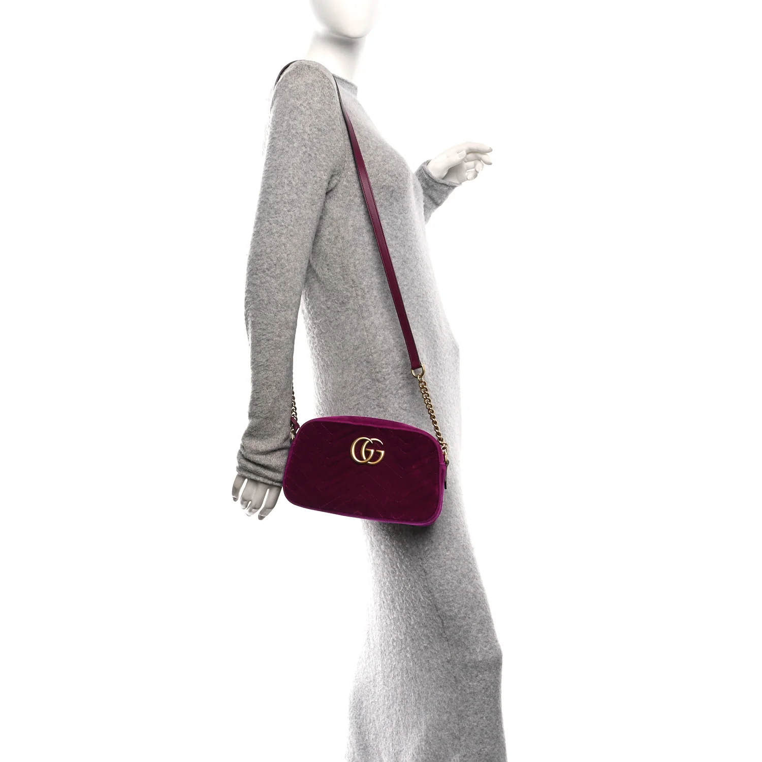 Velvet Matelasse Small GG Marmont Chain Shoulder Bag Fuchsia Violet Cyclamen - Image 2