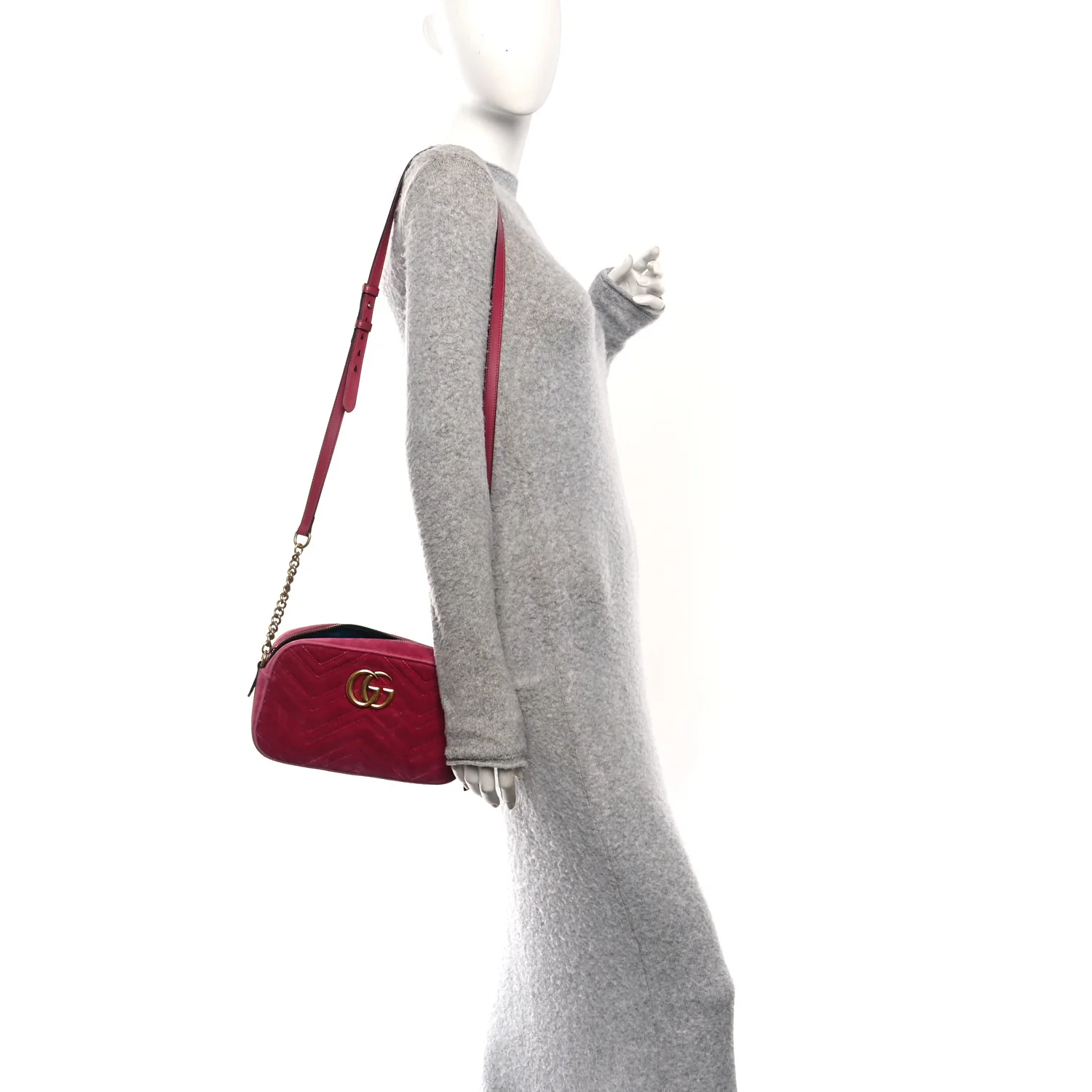 Velvet Matelasse Small GG Marmont Chain Shoulder Bag Light Raspberry Rose - Image 2
