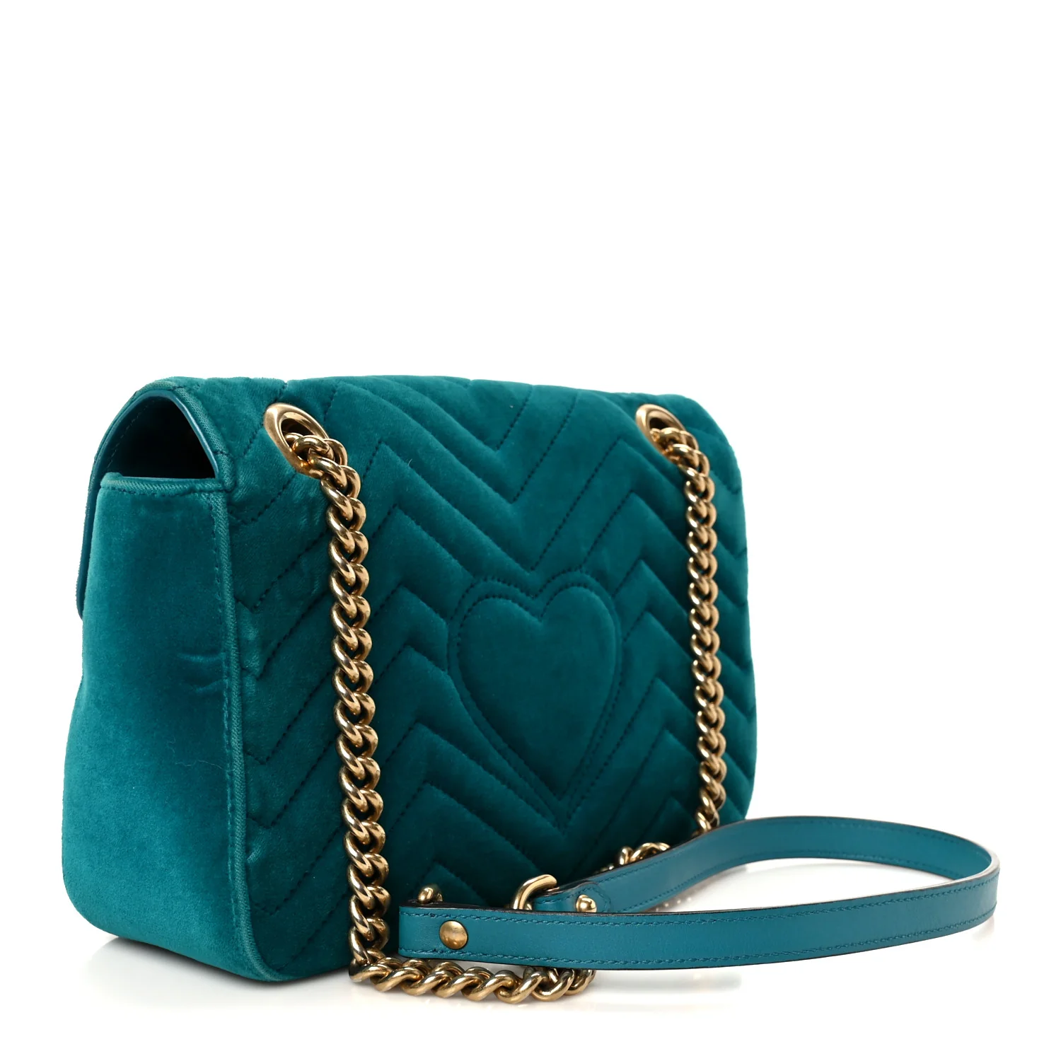Velvet Matelasse Small GG Marmont Shoulder Bag Pavone Cyan - Image 3