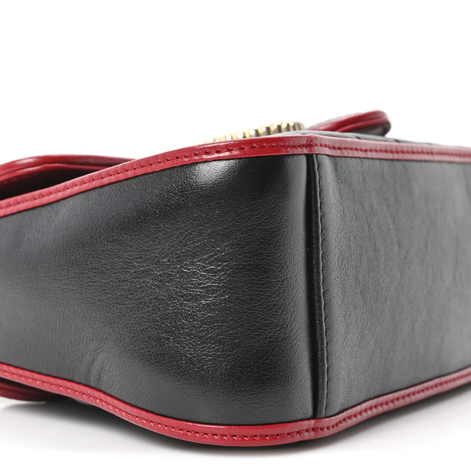 Vintage Effect Calfskin Matelasse Diagonal Mini Torchon GG Marmont Top Handle Shoulder Bag Black Romantic Cherry - Image 9