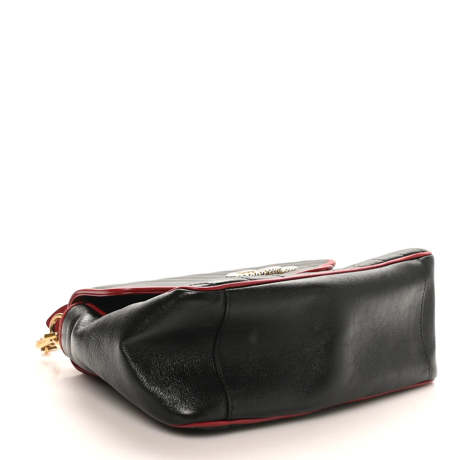 Vintage Effect Calfskin Matelasse Diagonal Small Torchon GG Marmont Top Handle Shoulder Bag Black Romantic Cherry - Image 4