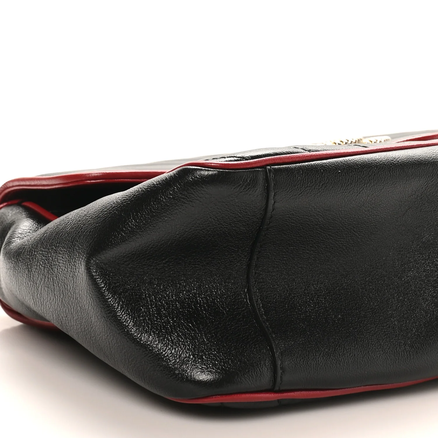 Vintage Effect Calfskin Matelasse Diagonal Small Torchon GG Marmont Top Handle Shoulder Bag Black Romantic Cherry - Image 9