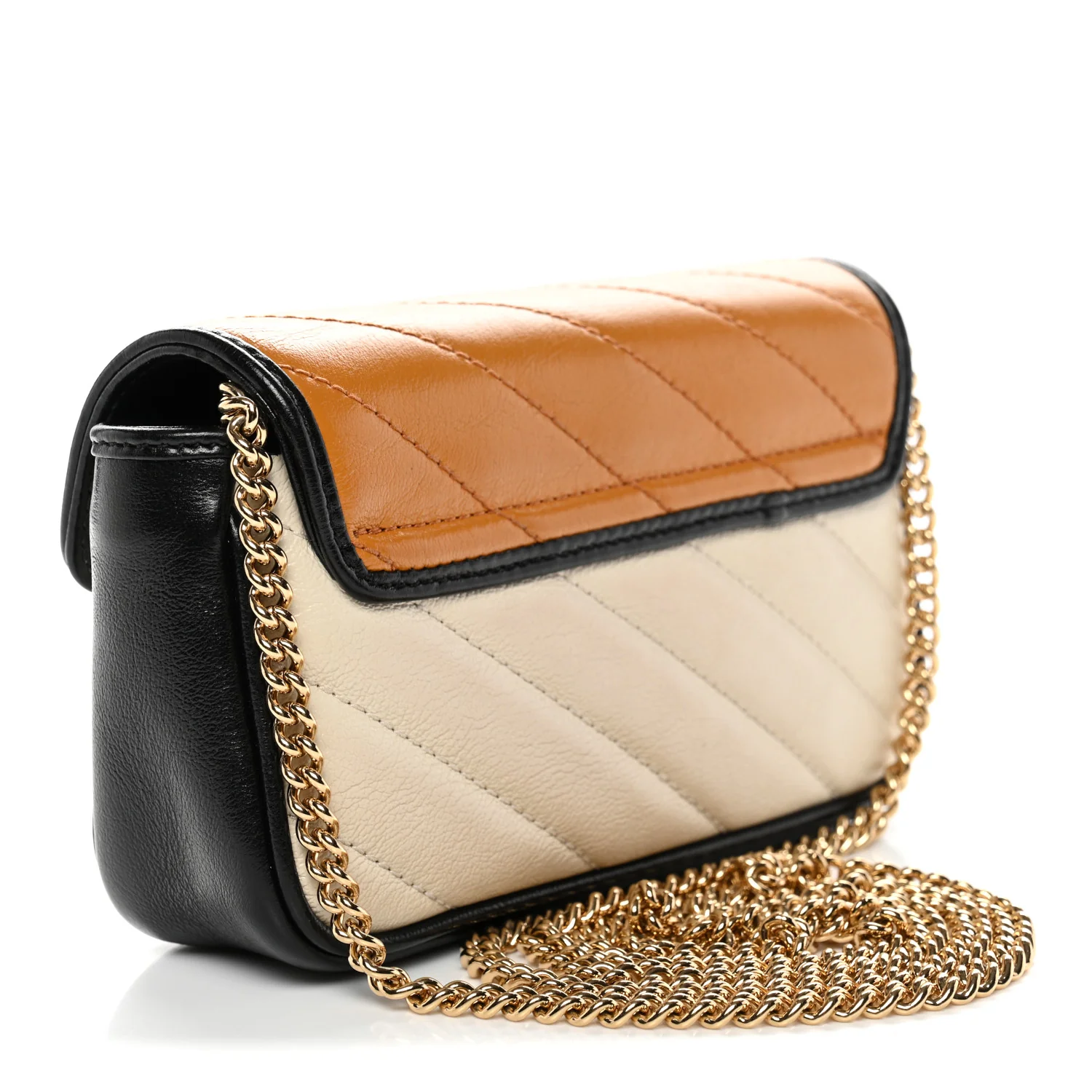 Vintage Effect Calfskin Matelasse Diagonal Super Mini Torchon GG Marmont Shoulder Bag Cognac Mystic White Blue Agata - Image 3