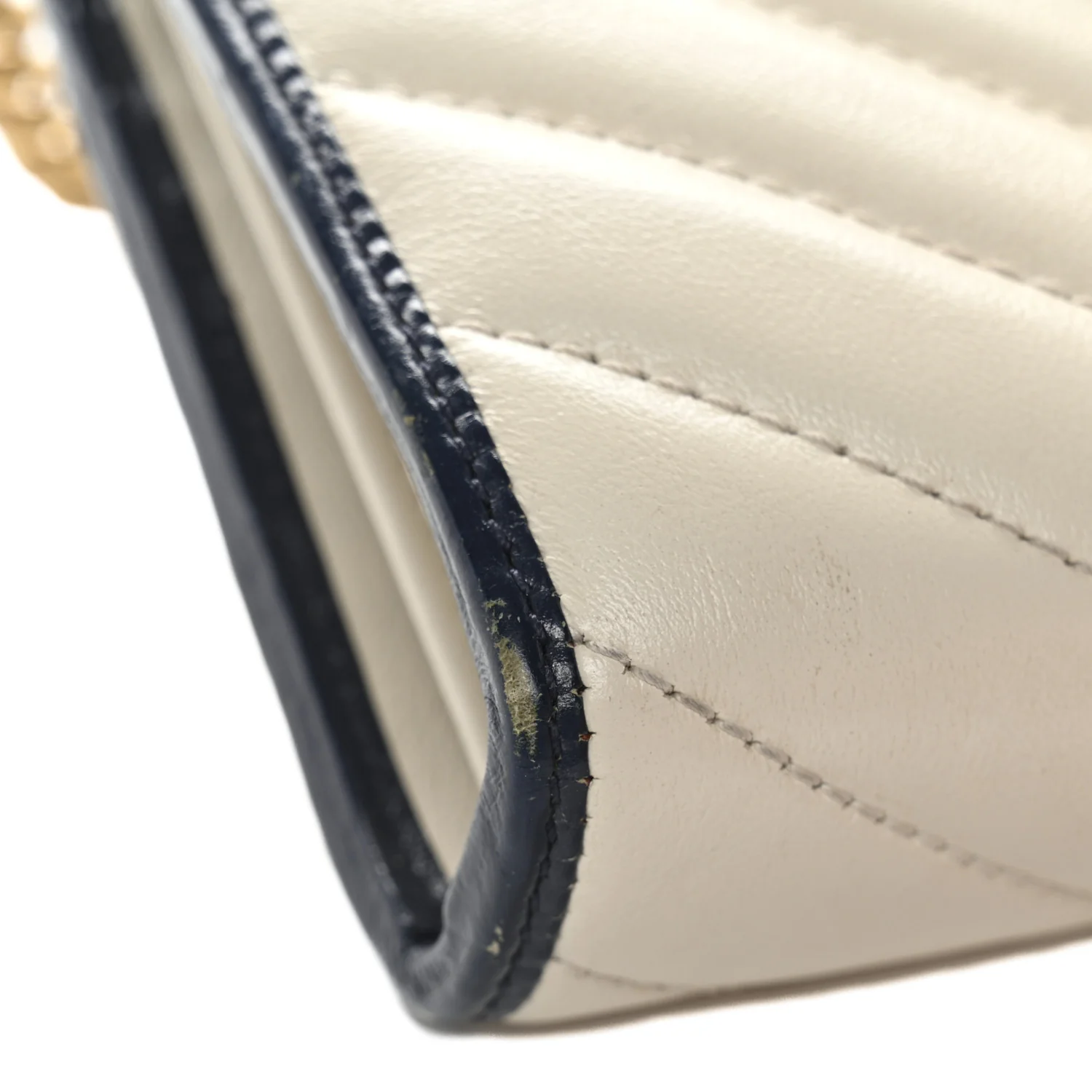 Vintage Effect Calfskin Matelasse Diagonal Torchon GG Marmont Chain Wallet Mystic White Blue Agata - Image 15