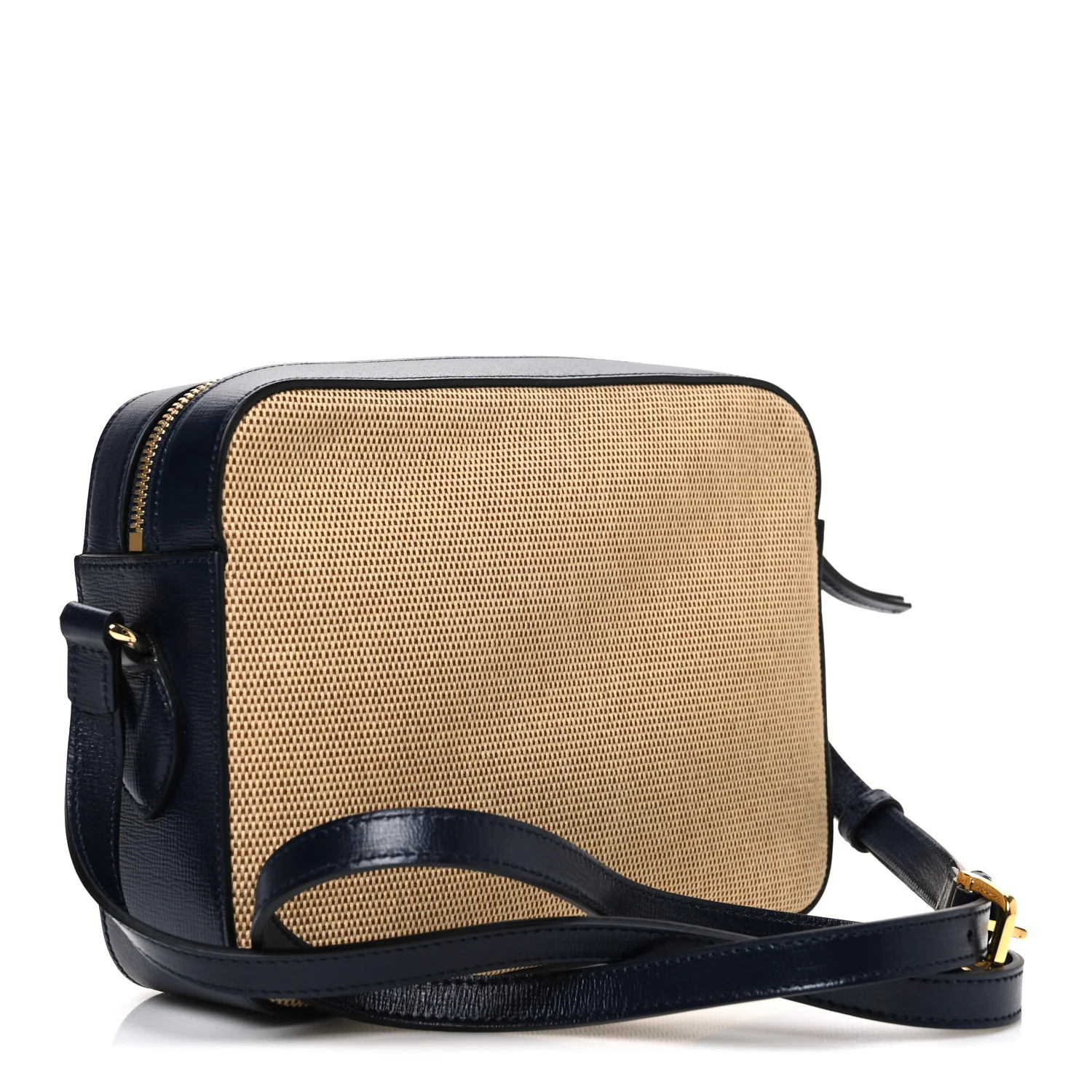 Vintage Rice Canvas Azalea Calfskin Small Horsebit 1955 Shoulder Bag Beige Blue - Image 3