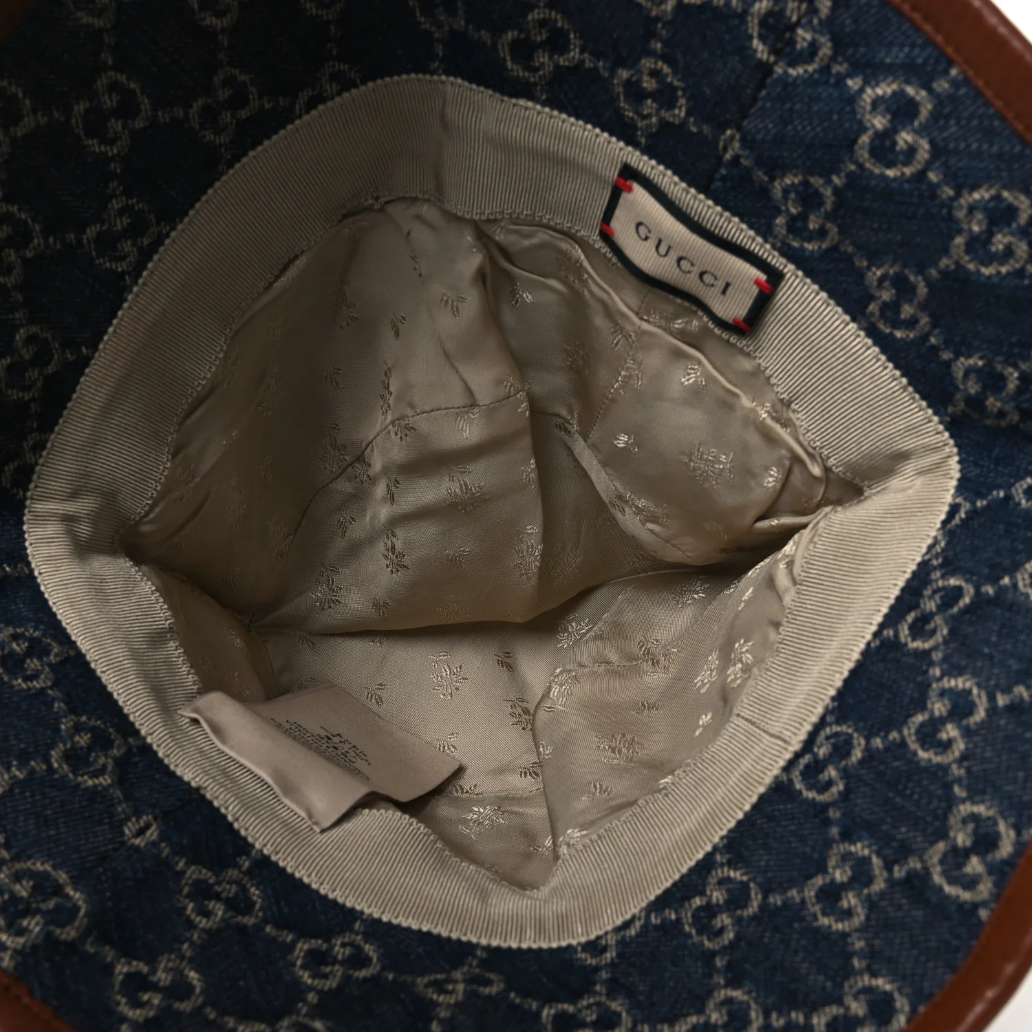 Washed Jacquard Denim Nappa GG Monogram Oscar Bucket Hat XL Denim Cuir - Image 7