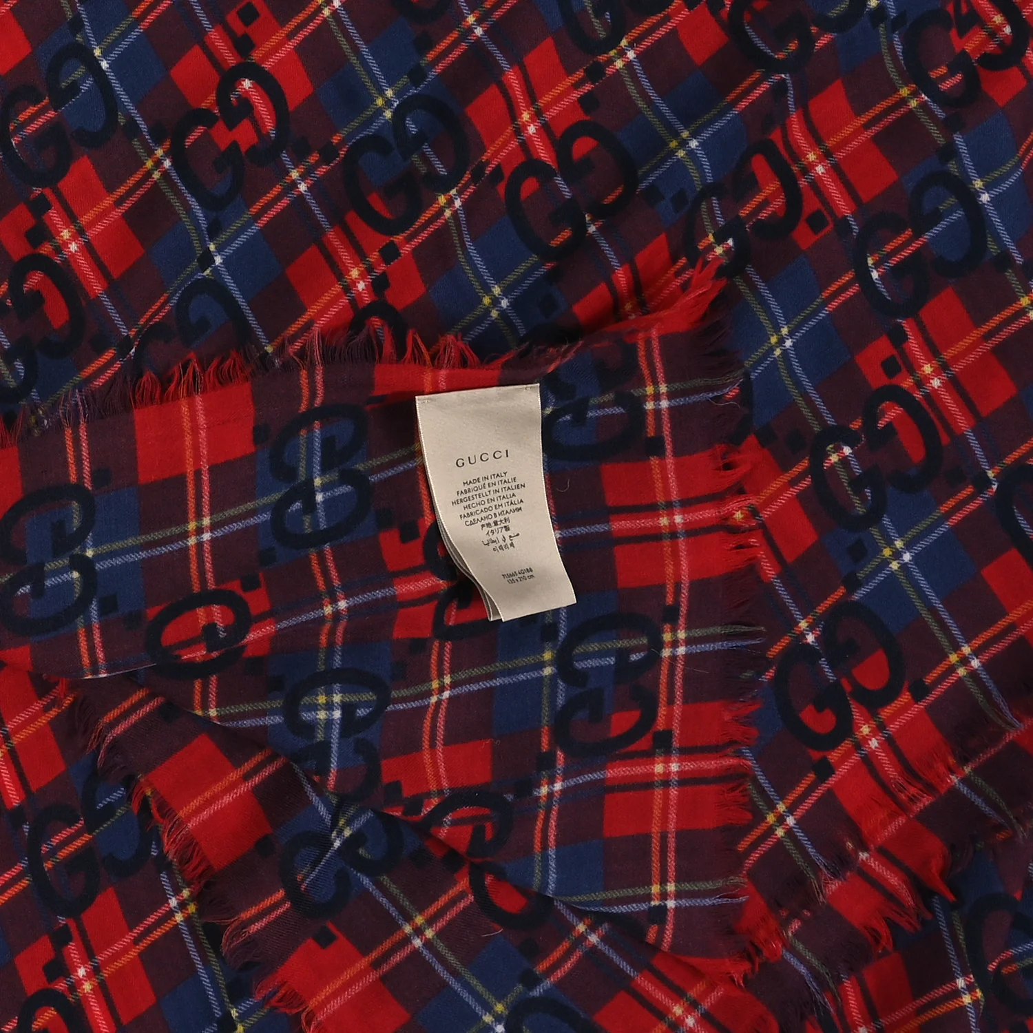 Wool GG Monogram Scarf Red Blue - Image 3