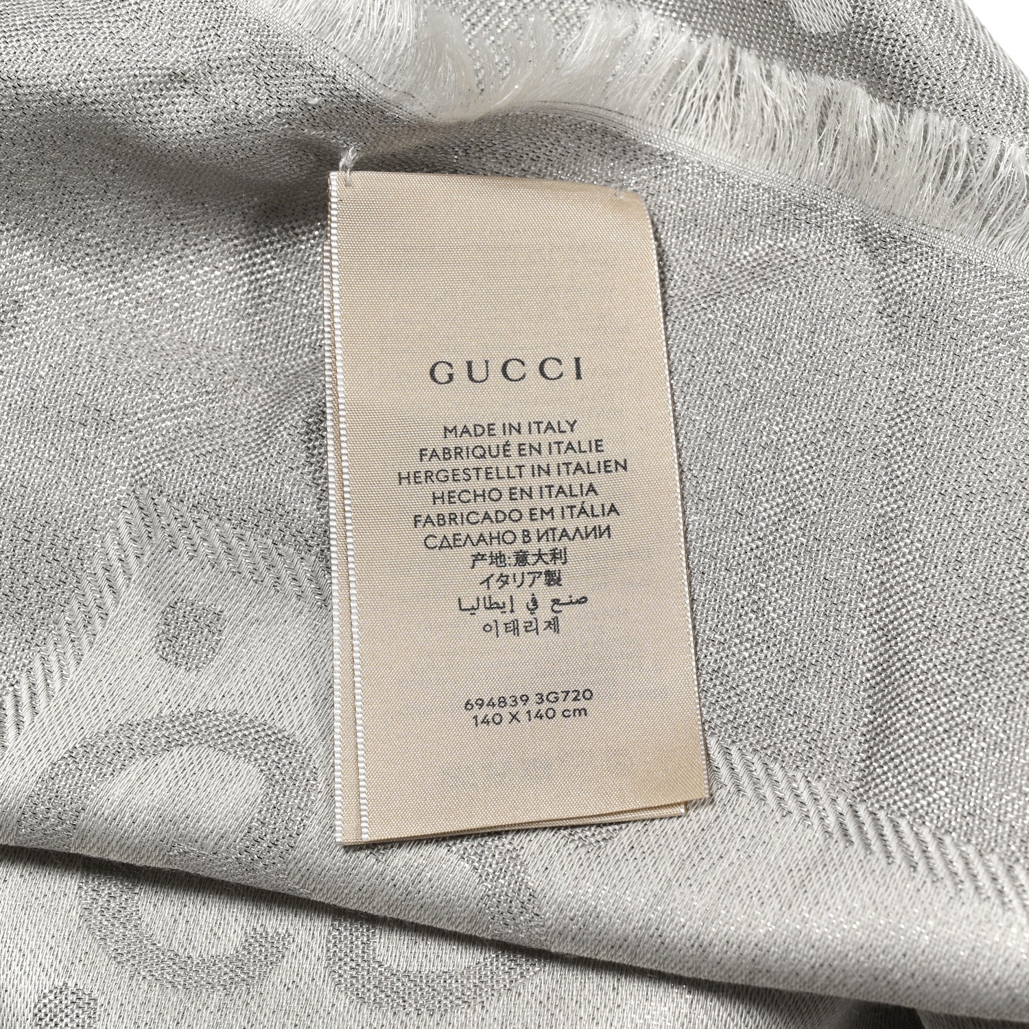 Wool Silk Jacquard Lame GG Monogram Atarest Lux Square Shawl Graphite Silver - Image 2