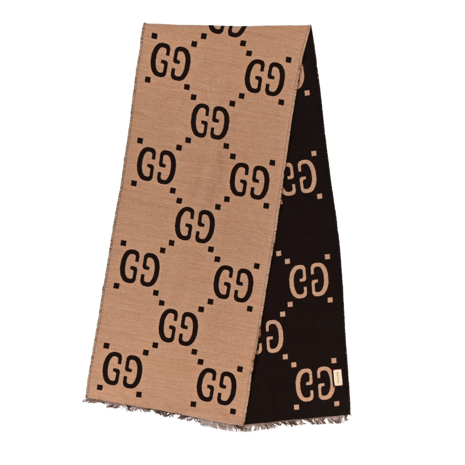 Wool Silk Monogram Jumbo GG Freedom Scarf Dark Brown Beige - Image 2