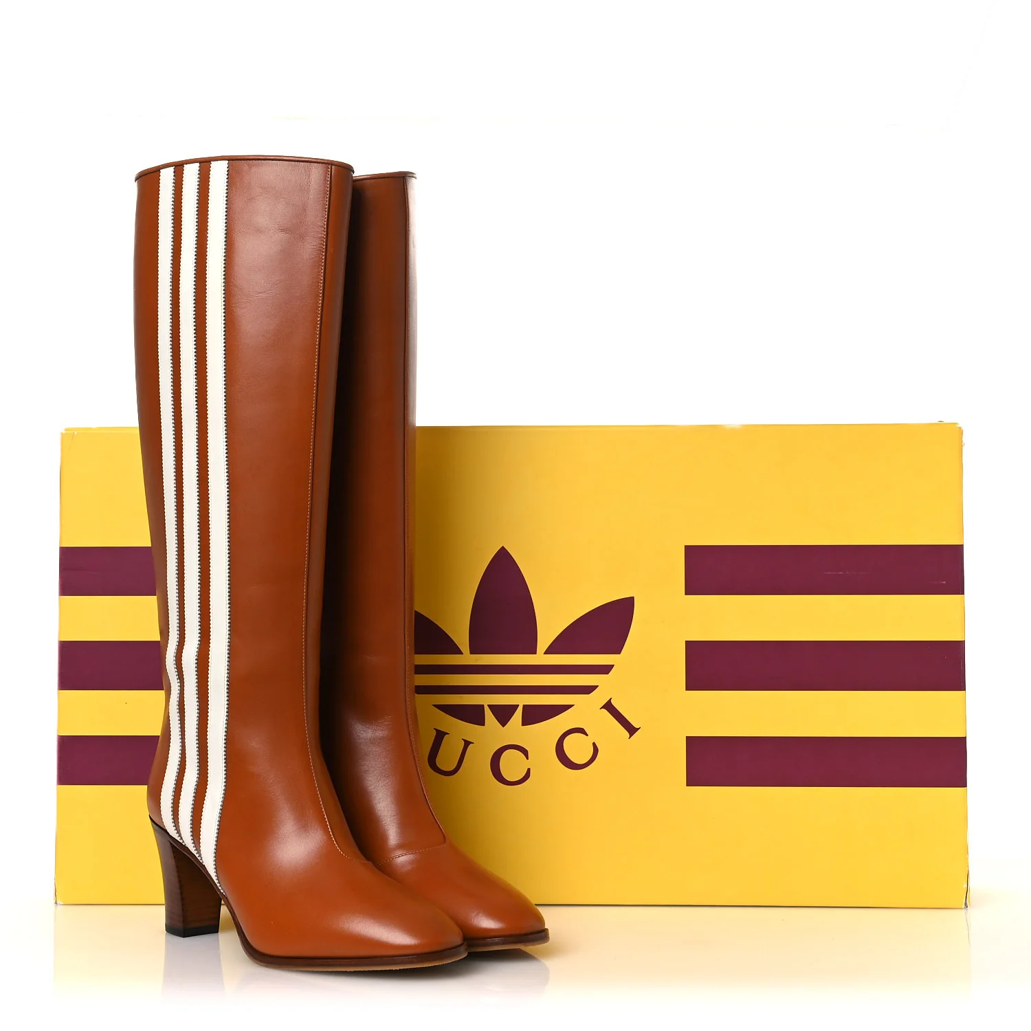 X ADIDAS Calfskin Elizabeth Knee Boots 38.5 Royal Cognac Great White - Image 11