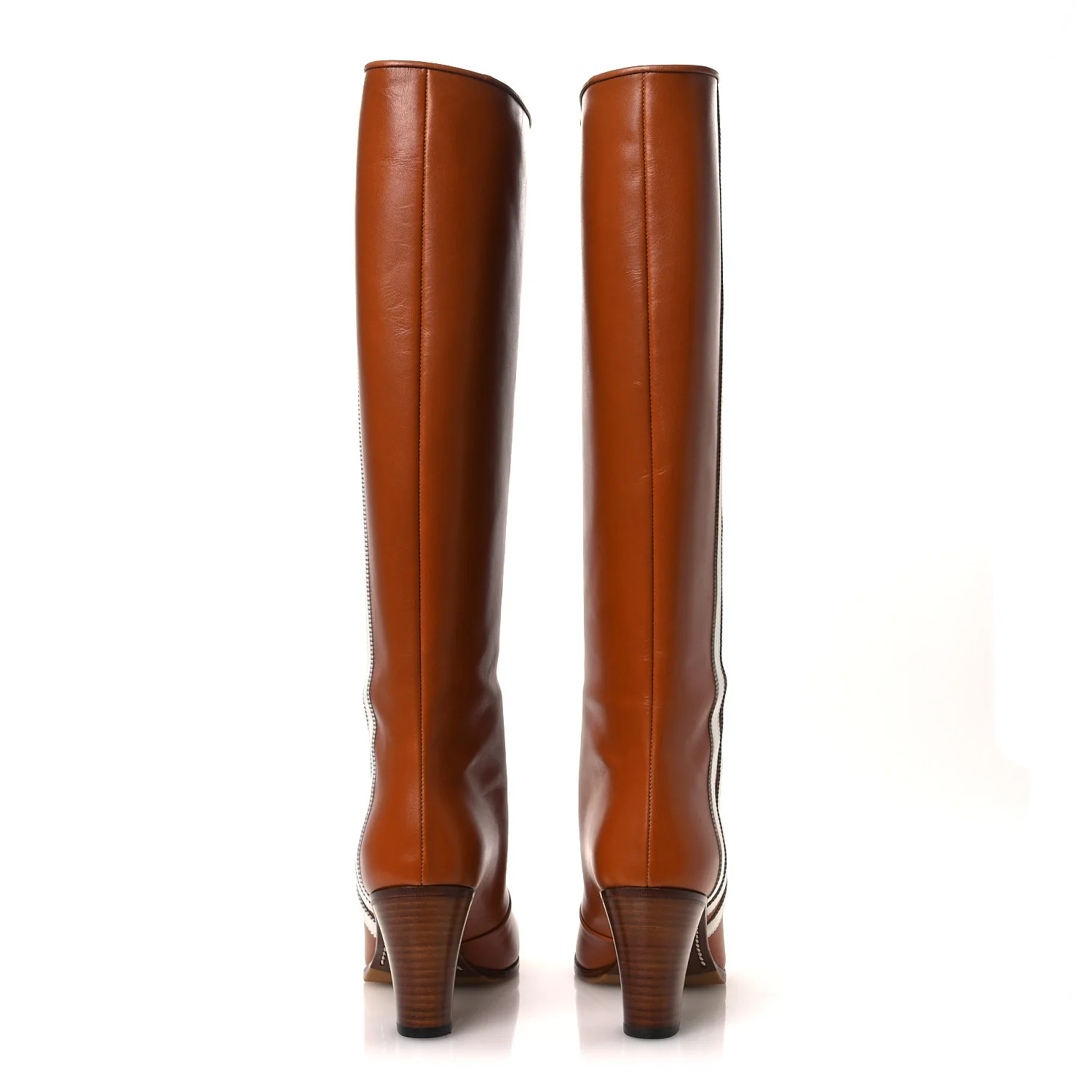 X ADIDAS Calfskin Elizabeth Knee Boots 38.5 Royal Cognac Great White - Image 6