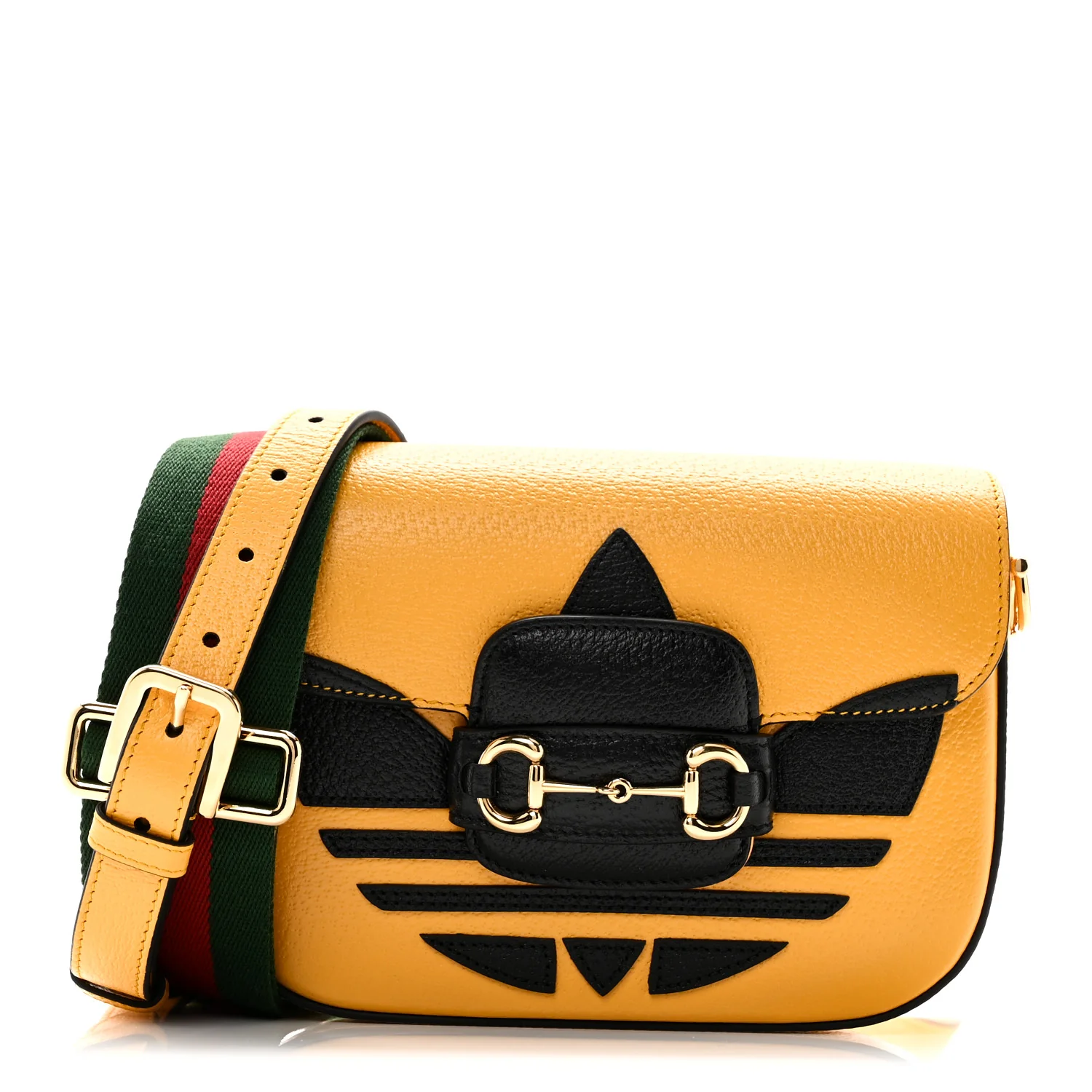 X ADIDAS Textured Dollar Calfskin Web Trefoil Mini Horsebit 1955 Shoulder Bag Crop Black