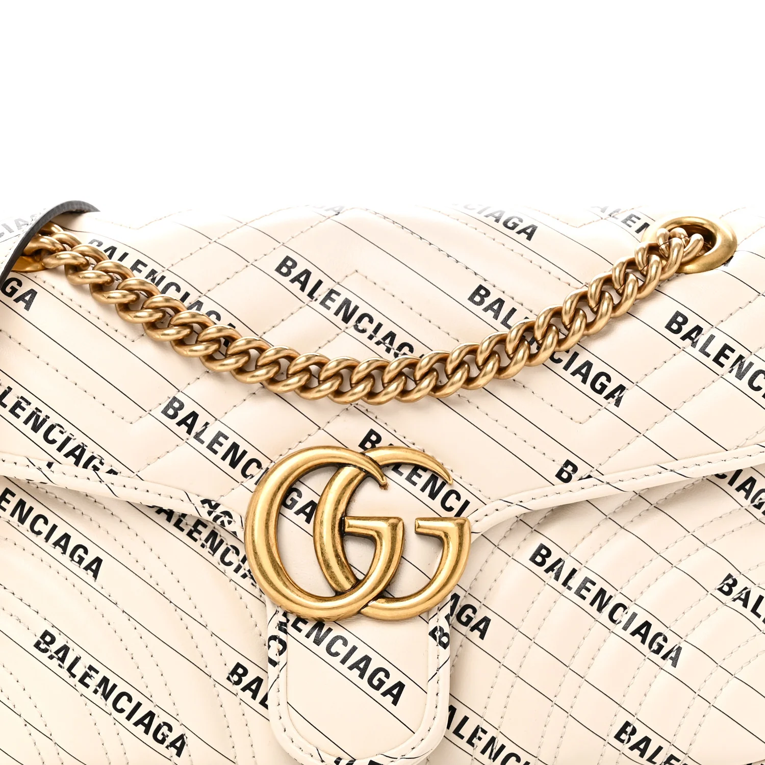 X BALENCIAGA Calfskin Matelasse Logo Print Small GG Marmont Shoulder Bag White - Image 8