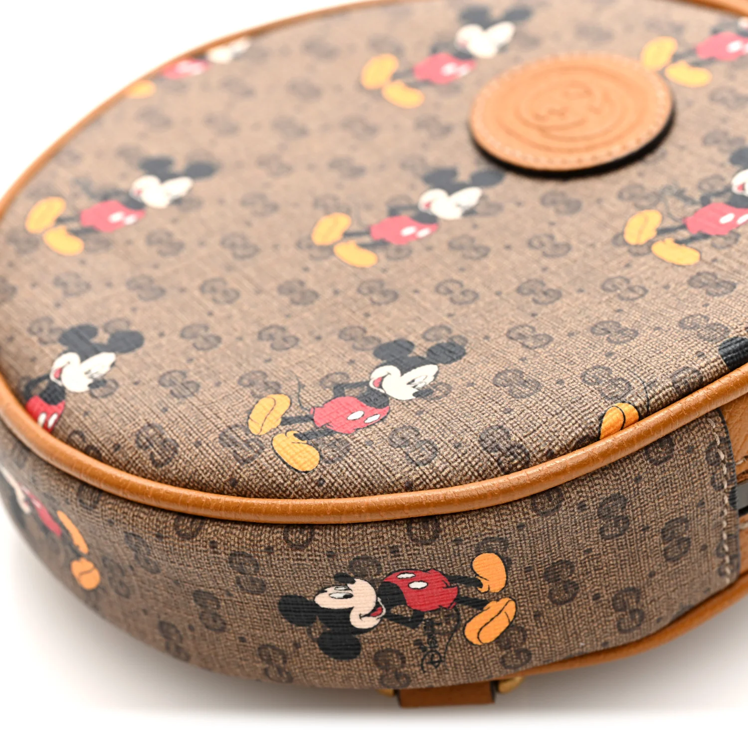 X DISNEY Mini Vintage GG Supreme Monogram Mickey Mouse Round Backpack Beige Vintage Sun Oil - Image 9