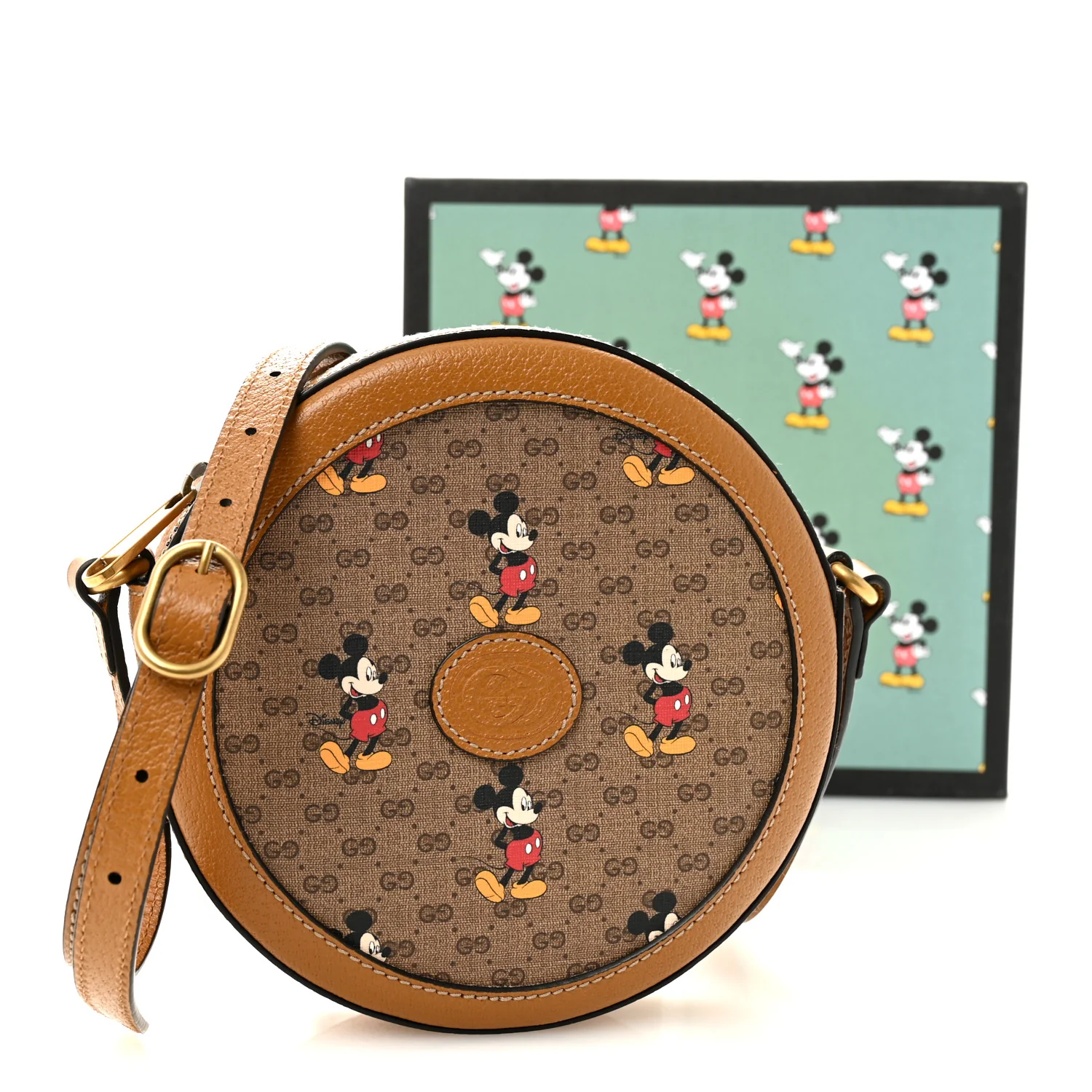 X DISNEY Mini Vintage GG Supreme Monogram Mickey Mouse Round Shoulder Bag Beige Vintage Sun Oil - Image 11
