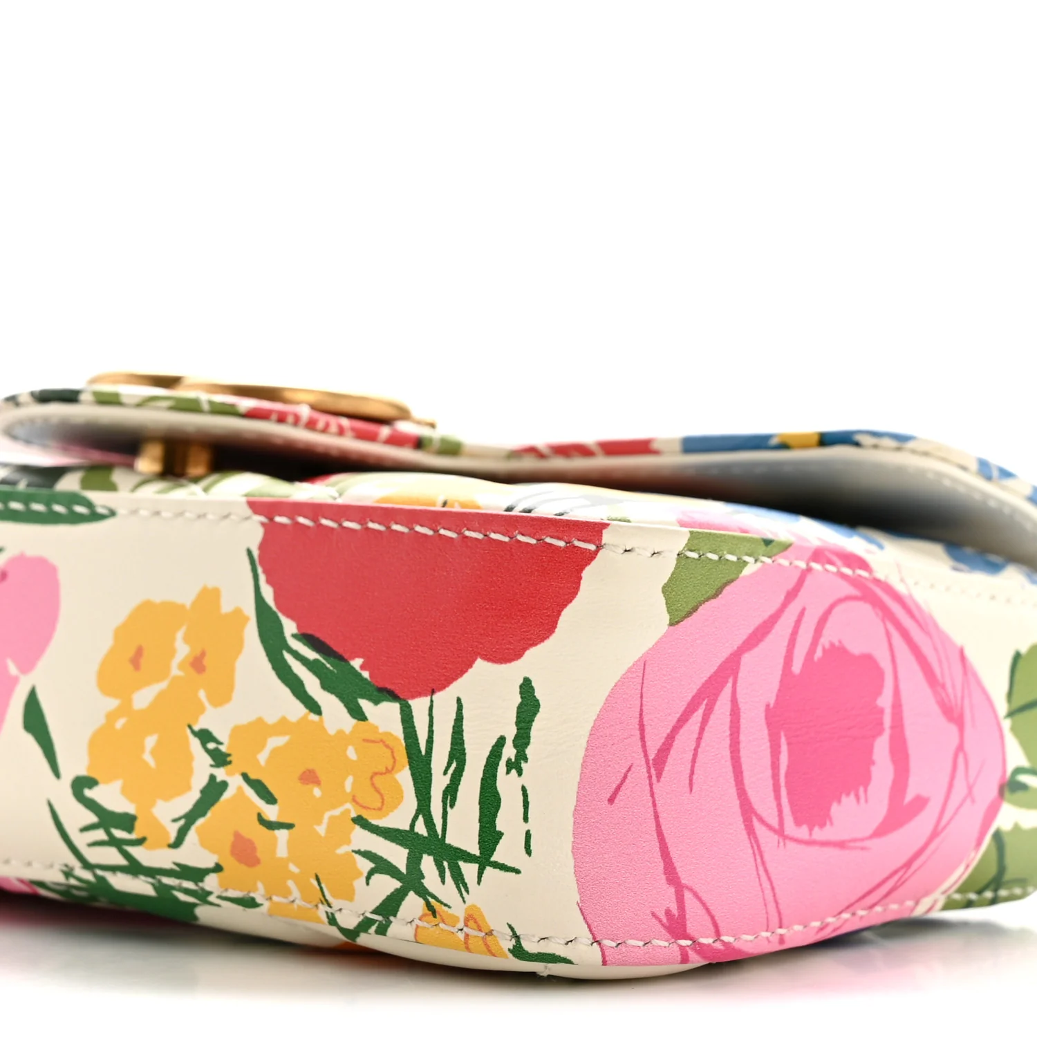 X KEN SCOTT Calfskin Matelasse Floral Print Super Mini GG Marmont Shoulder Bag Ivory Pink - Image 10