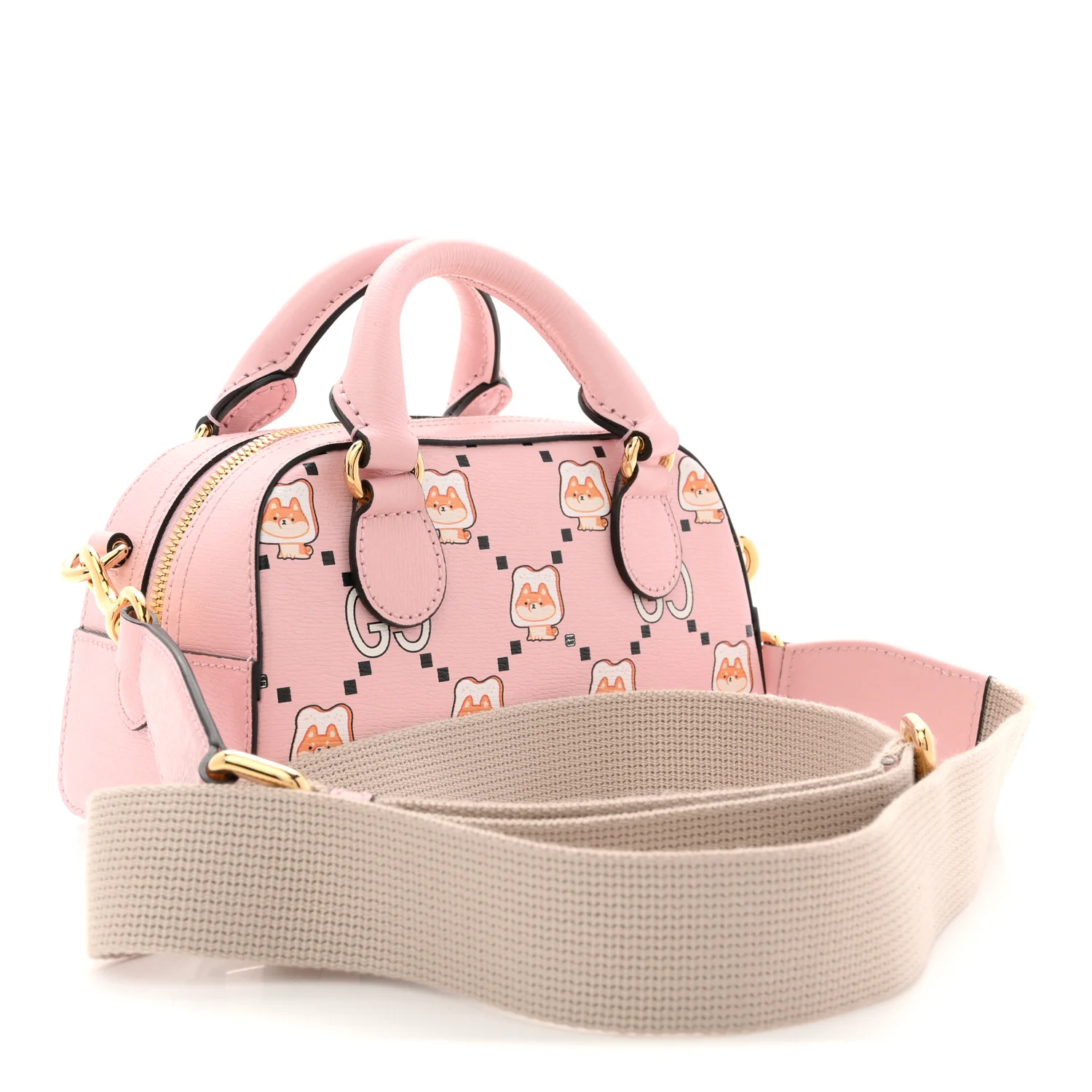 X PIKARAR Textured Dollar Calfskin Animal Print Mini Ophidia Top Handle Bowler Bag Pink Multicolor - Image 3