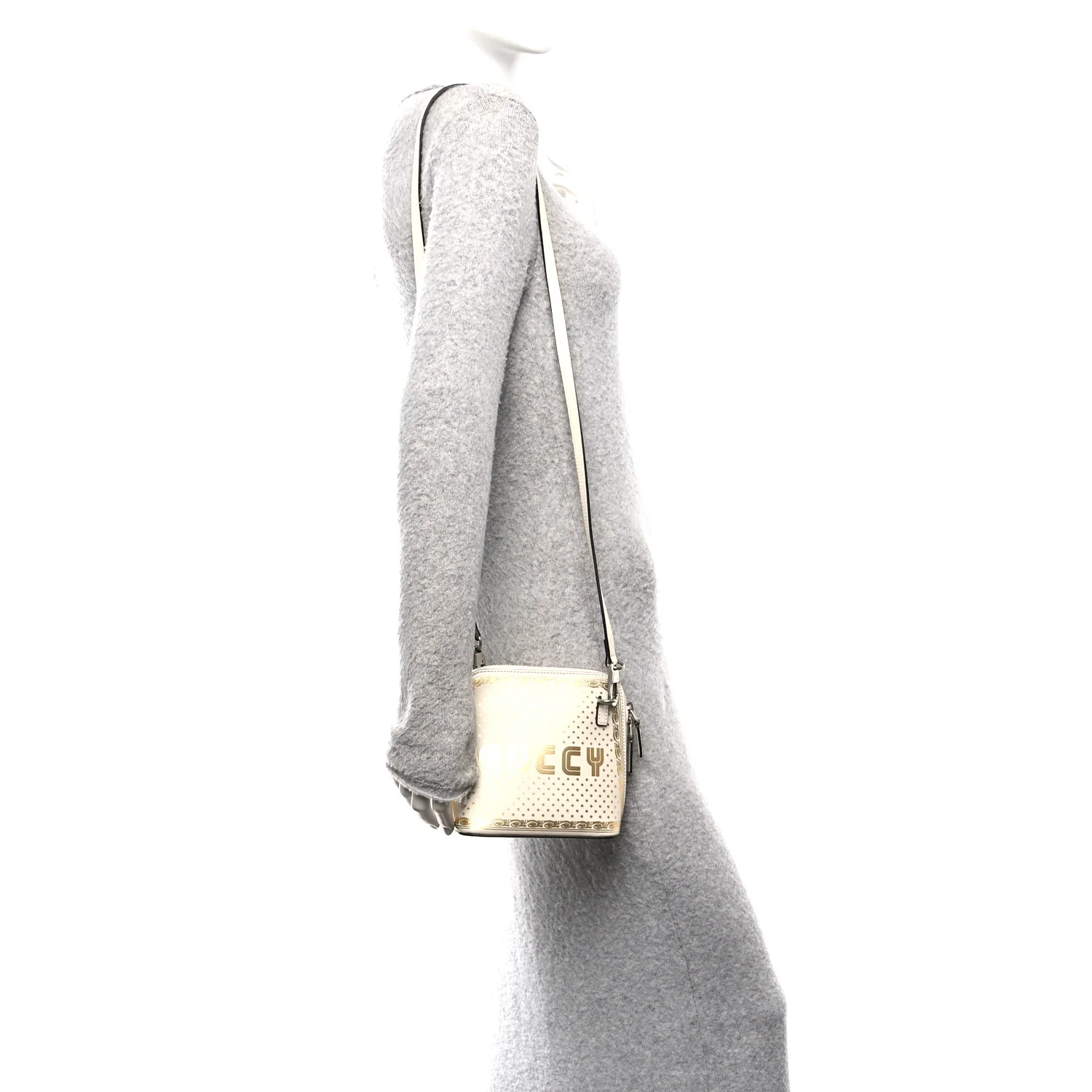X SEGA Calfskin GUCCY Stars Mini Dome Shoulder Bag Mystic White Gold - Image 2