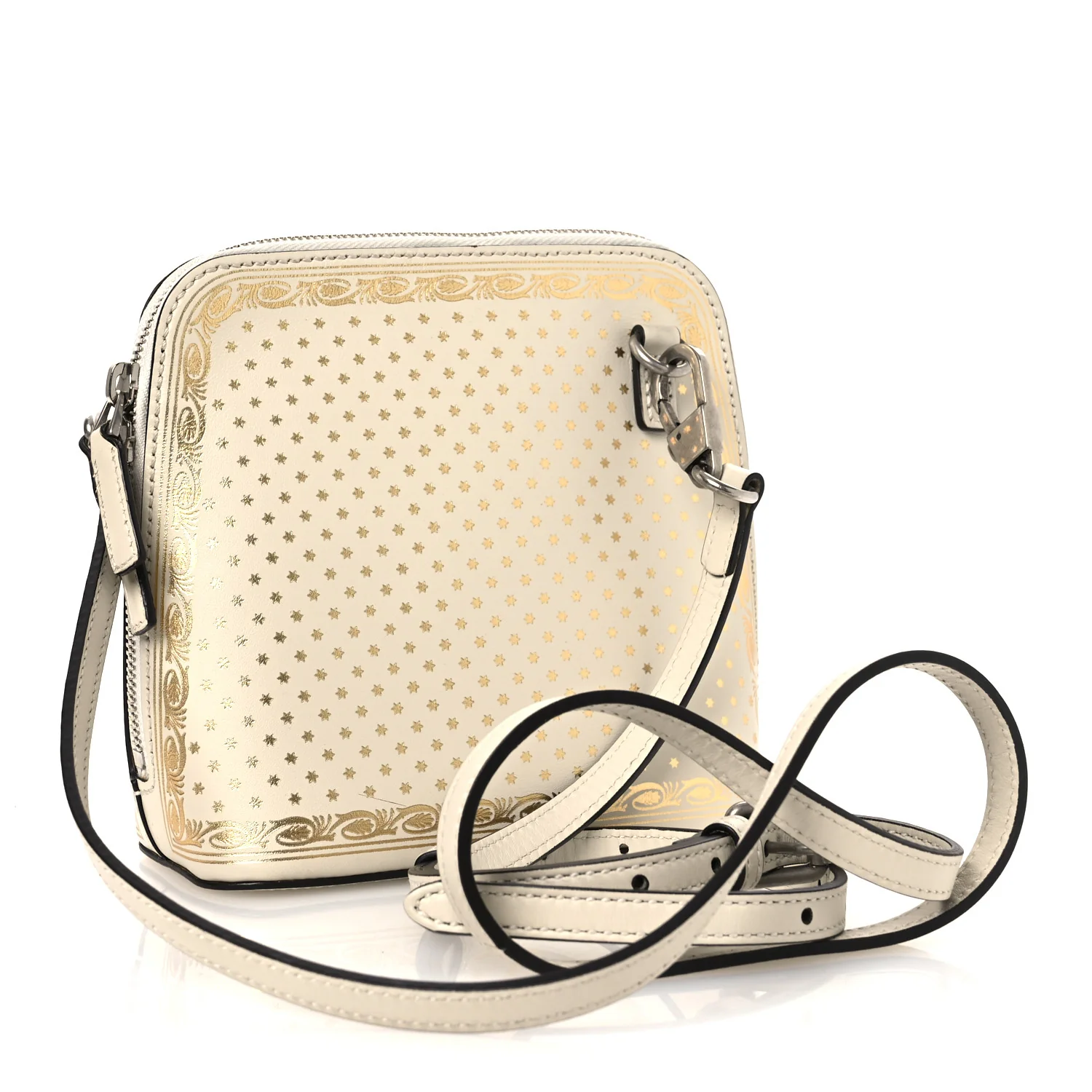 X SEGA Calfskin GUCCY Stars Mini Dome Shoulder Bag Mystic White Gold - Image 3