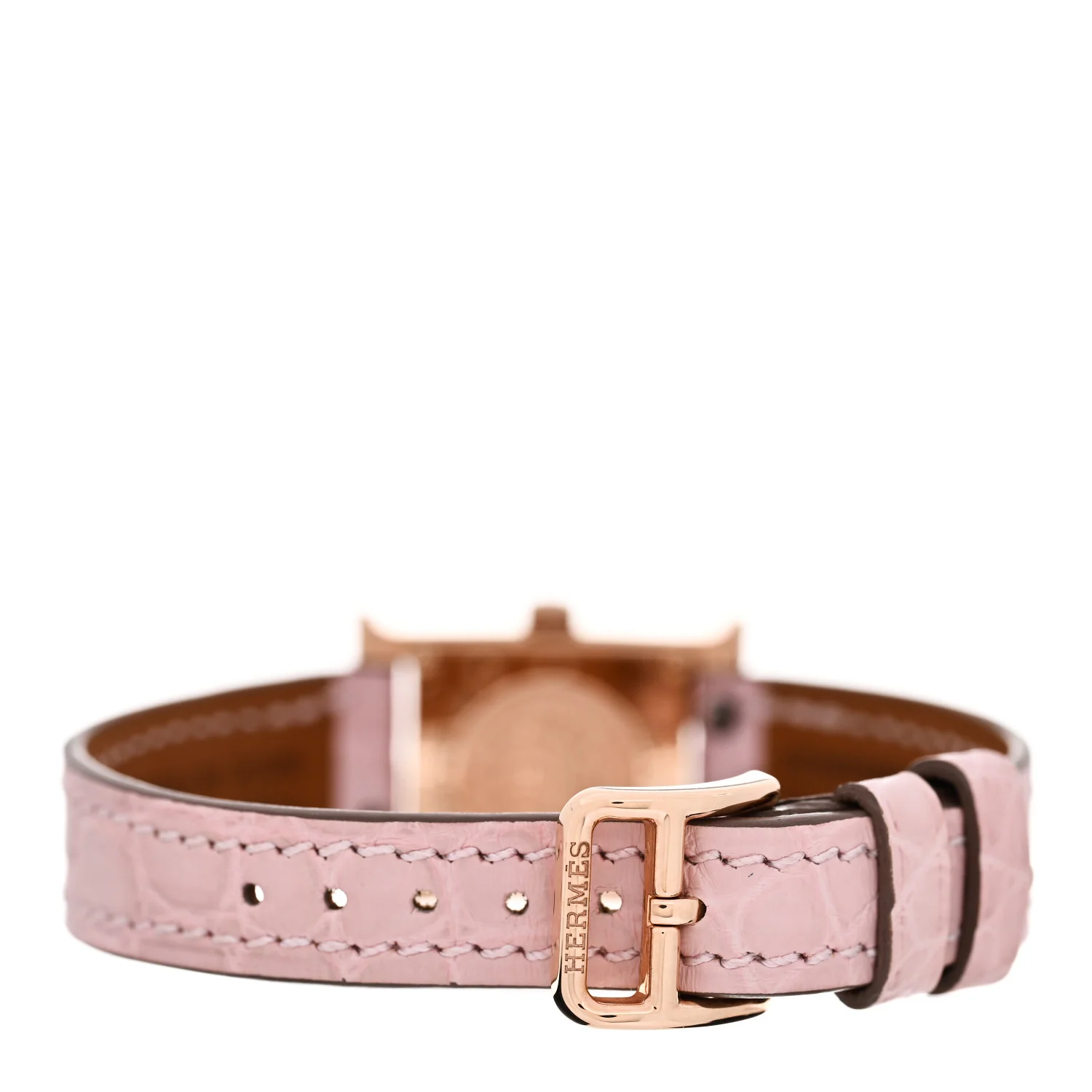 18K Rose Gold Alligator Diamond Bezel Rose Opal 17.2mm Heure H Hour Quartz Watch Rose Pale - Image 3