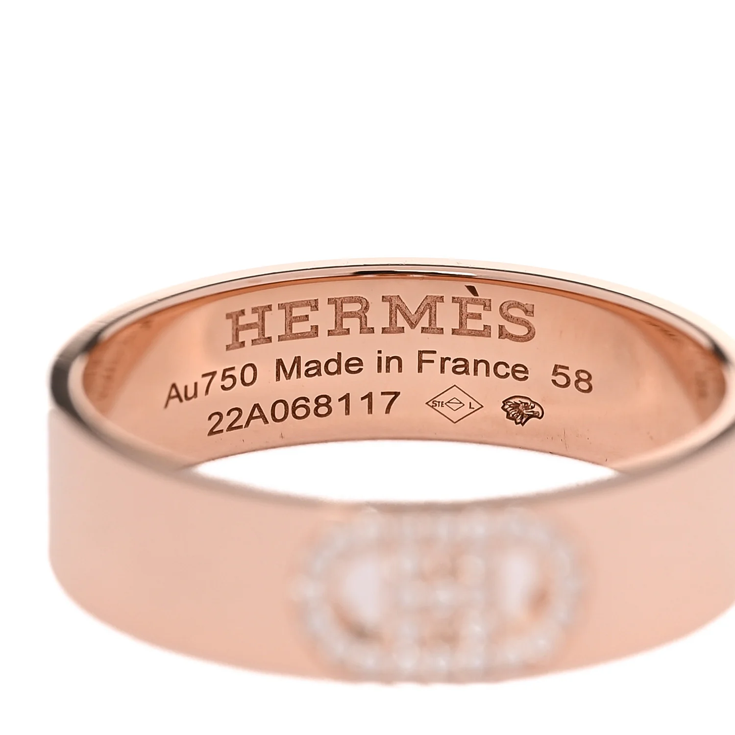 18K Rose Gold Diamond PM H D'Ancre Ring 58 8.5 - Image 4