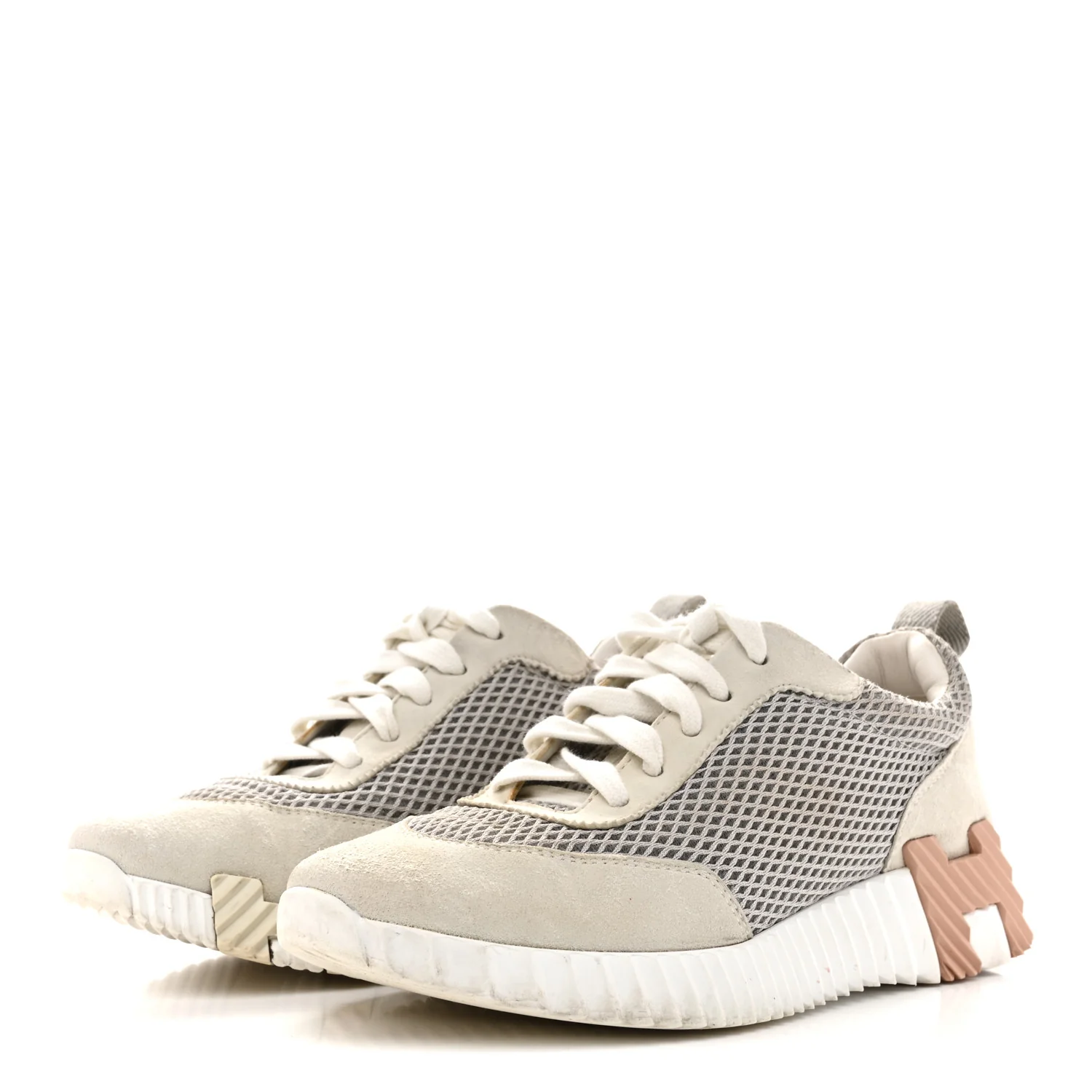 Air Mesh Suede Goatskin Bouncing Sneakers 35 Gris Lulea White - Image 4