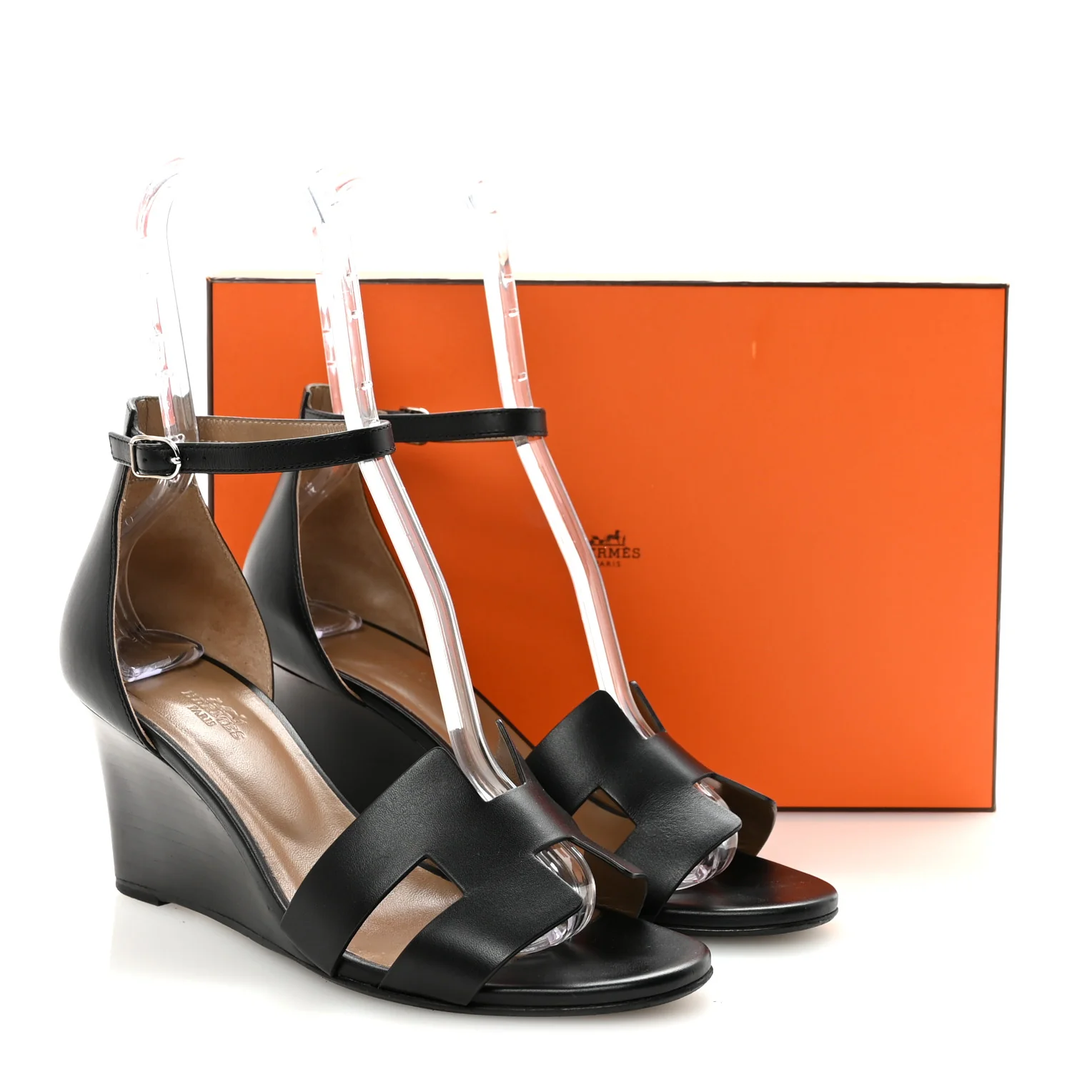 Calfskin Legend Wedge Sandals 39.5 Black - Image 10