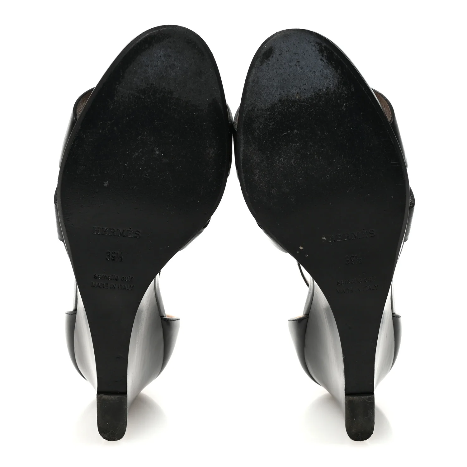 Calfskin Legend Wedge Sandals 39.5 Black - Image 6