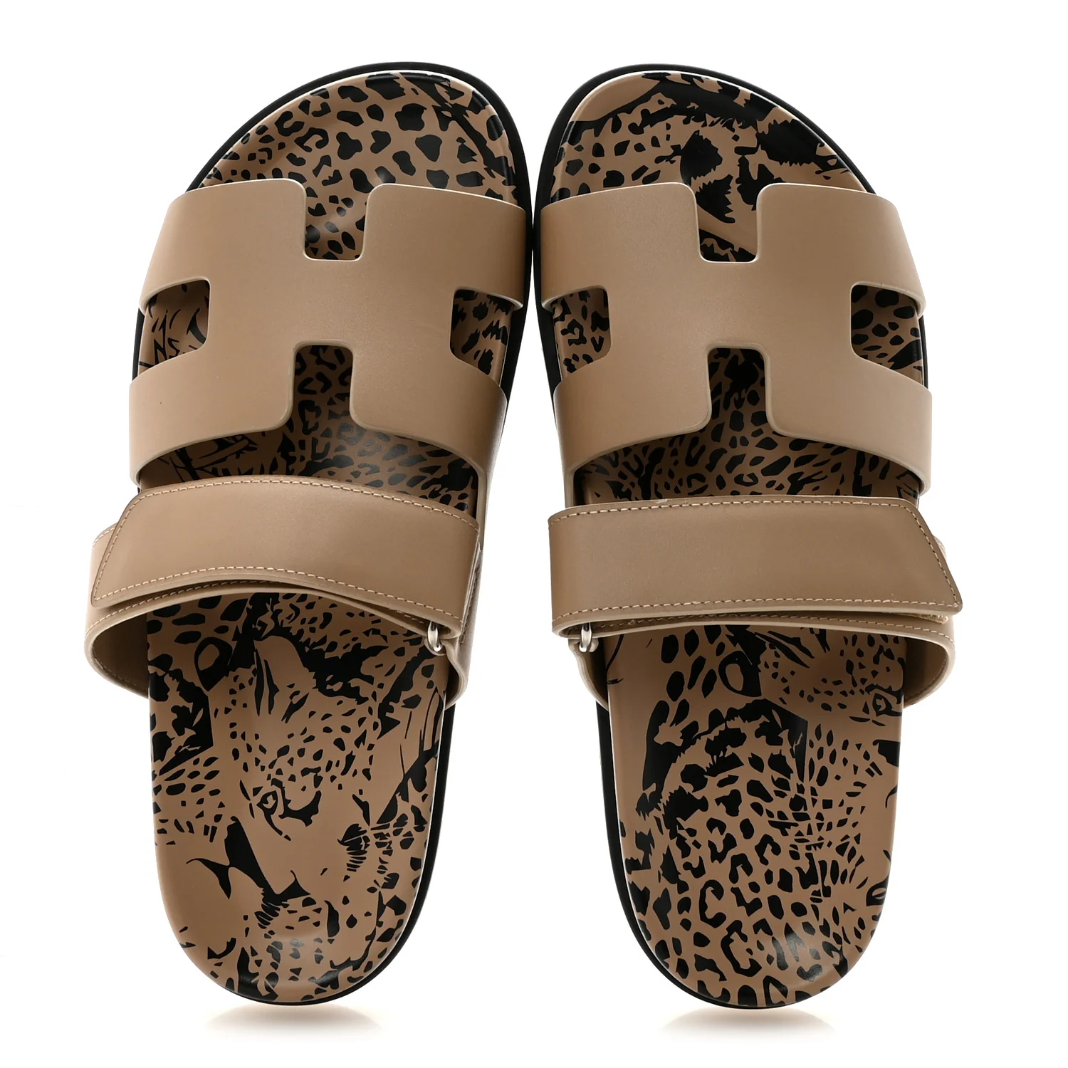 Calfskin Leopard Womens Chypre Sandals 38.5 Beige Argile - Image 2