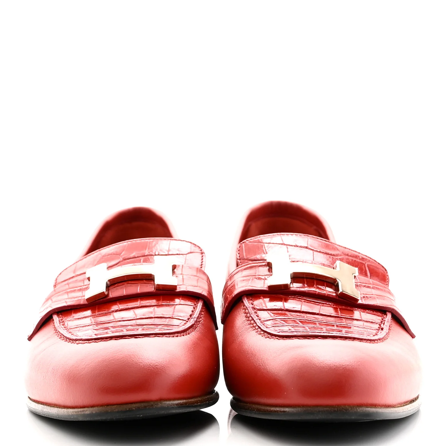 Calfskin Matte Crocodile Womens Paris Loafers 36 Orange Solaire - Image 3
