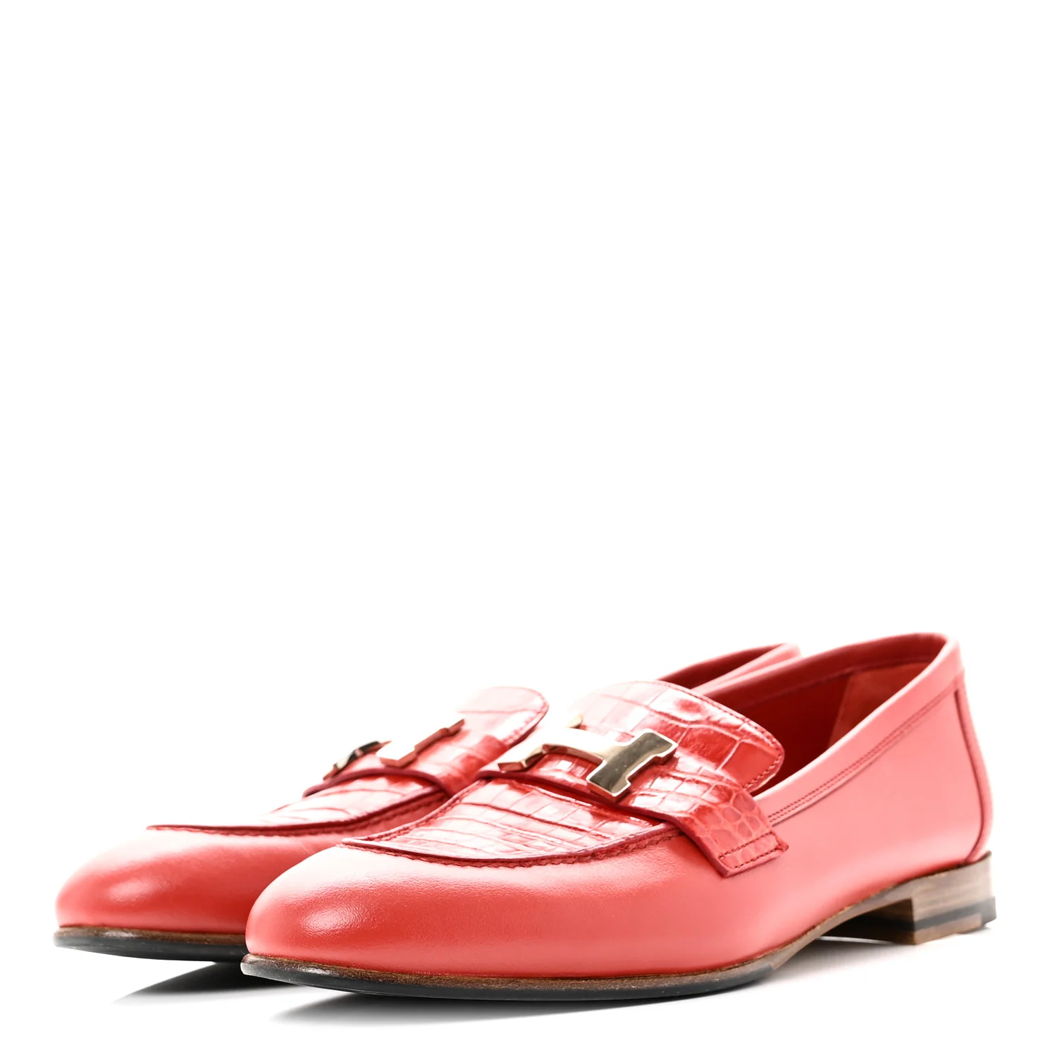 Calfskin Matte Crocodile Womens Paris Loafers 36 Orange Solaire - Image 4