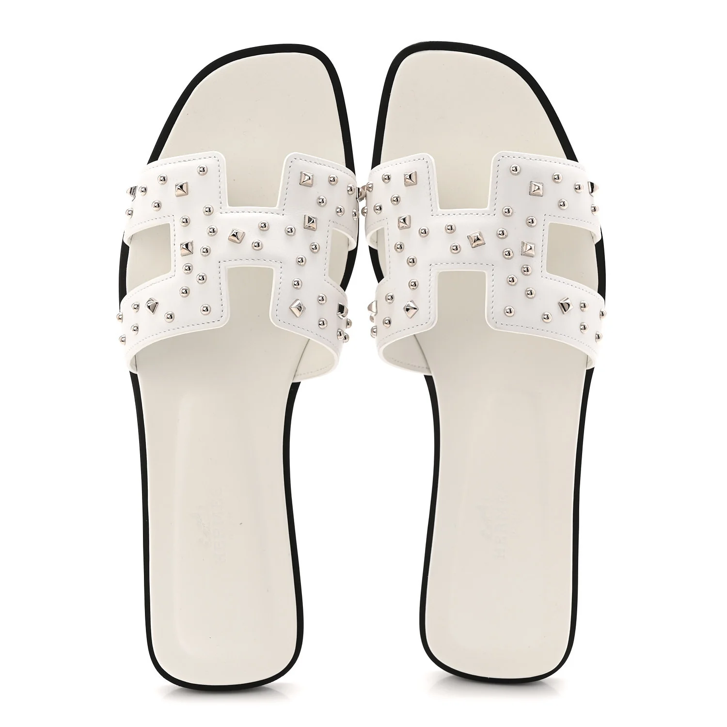 Calfskin Studded Oran Sandals 37.5 White - Image 2