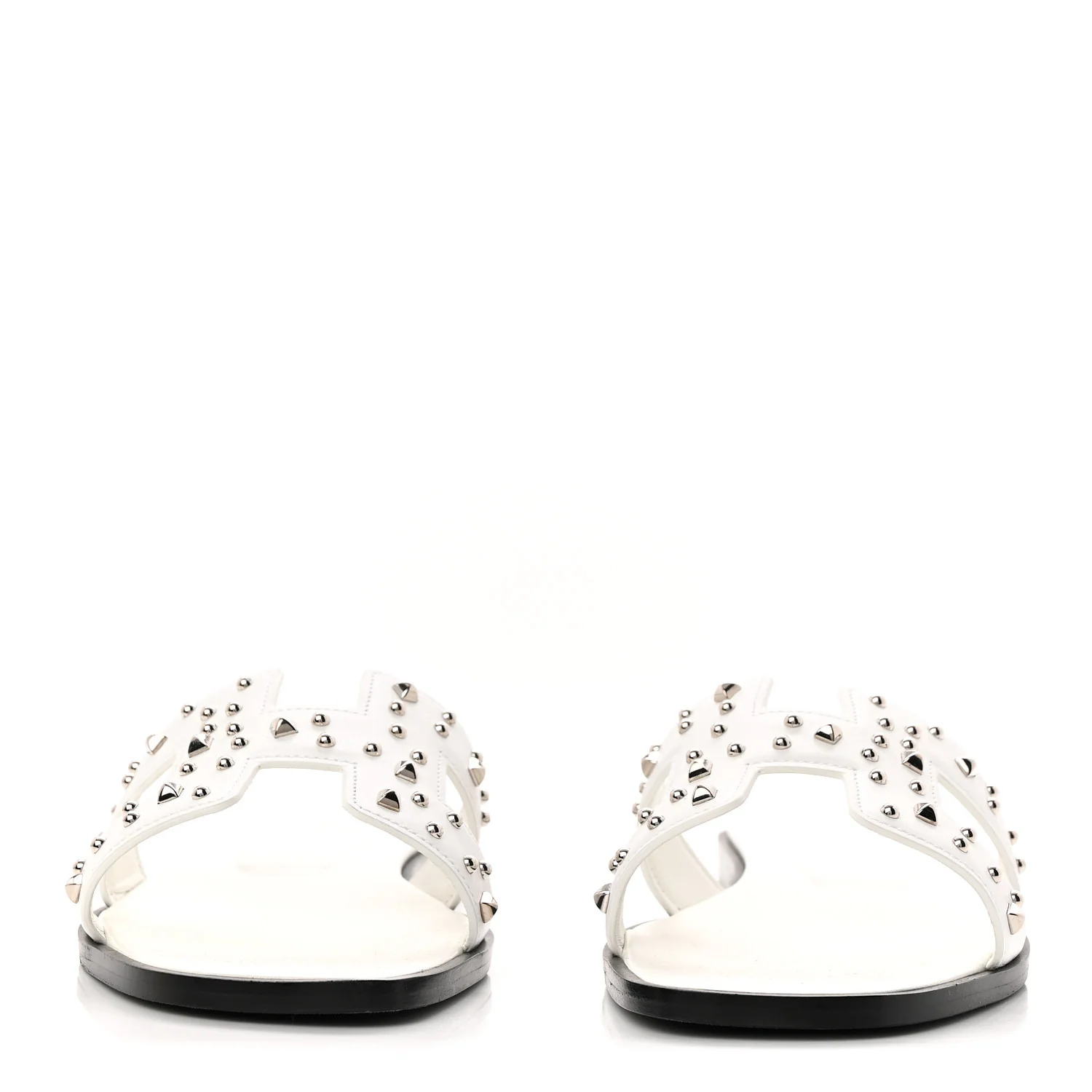 Calfskin Studded Oran Sandals 37.5 White - Image 3