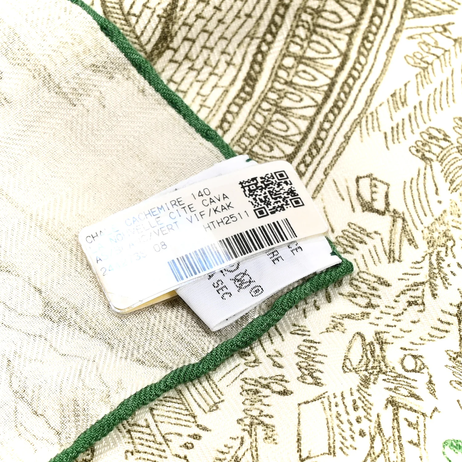 Cashmere Silk La Nouvelle Cite Cavaliere Shawl 140 White Vert Vif Kaki - Image 3