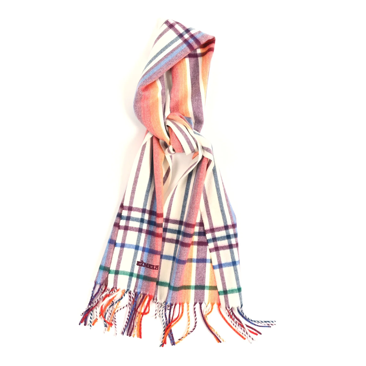 Cashmere Sweet Love Fringe Scarf Ecru Mandarine Aubergine
