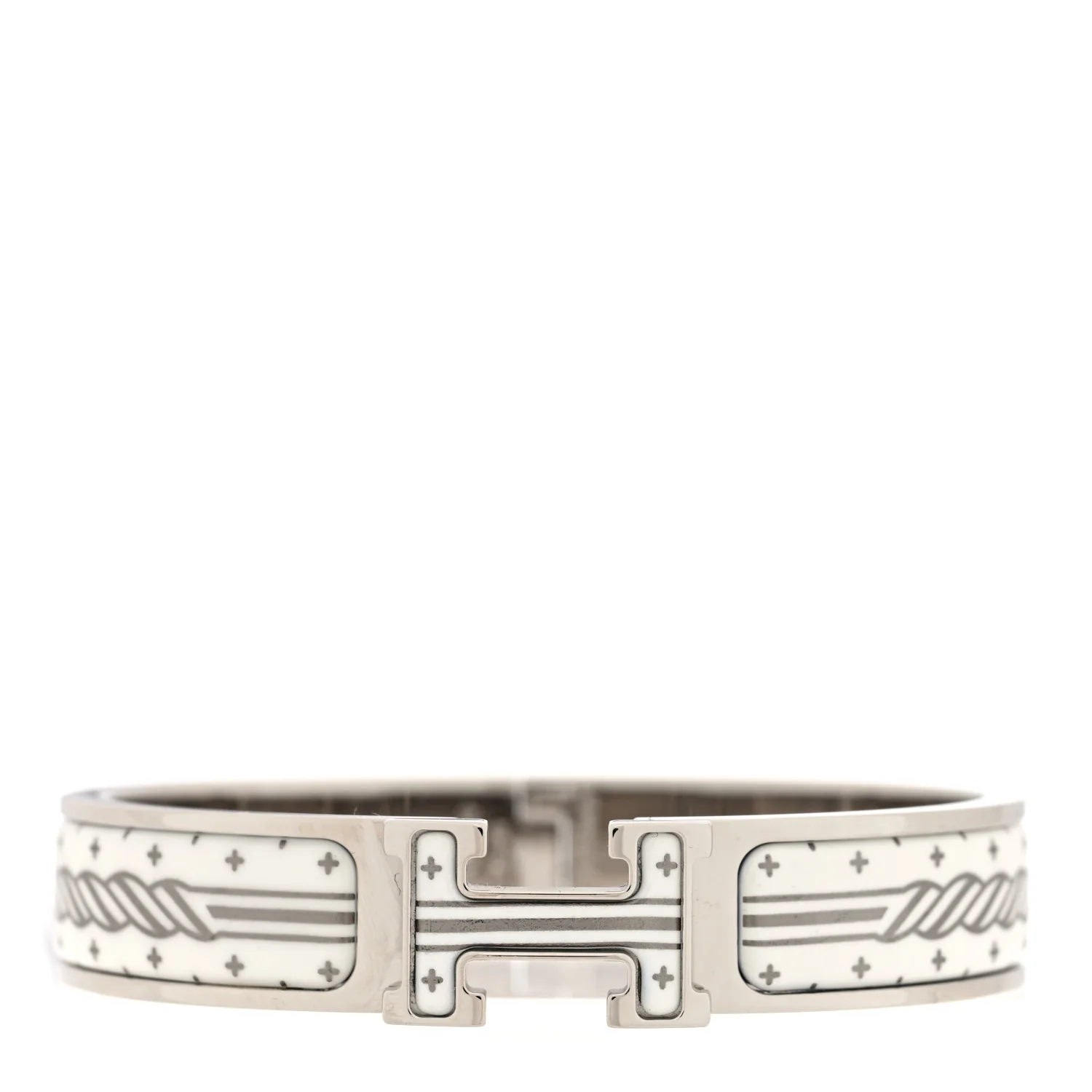 Enamel Printed Quadrige Au Fil Narrow Clic Clac H Bracelet White