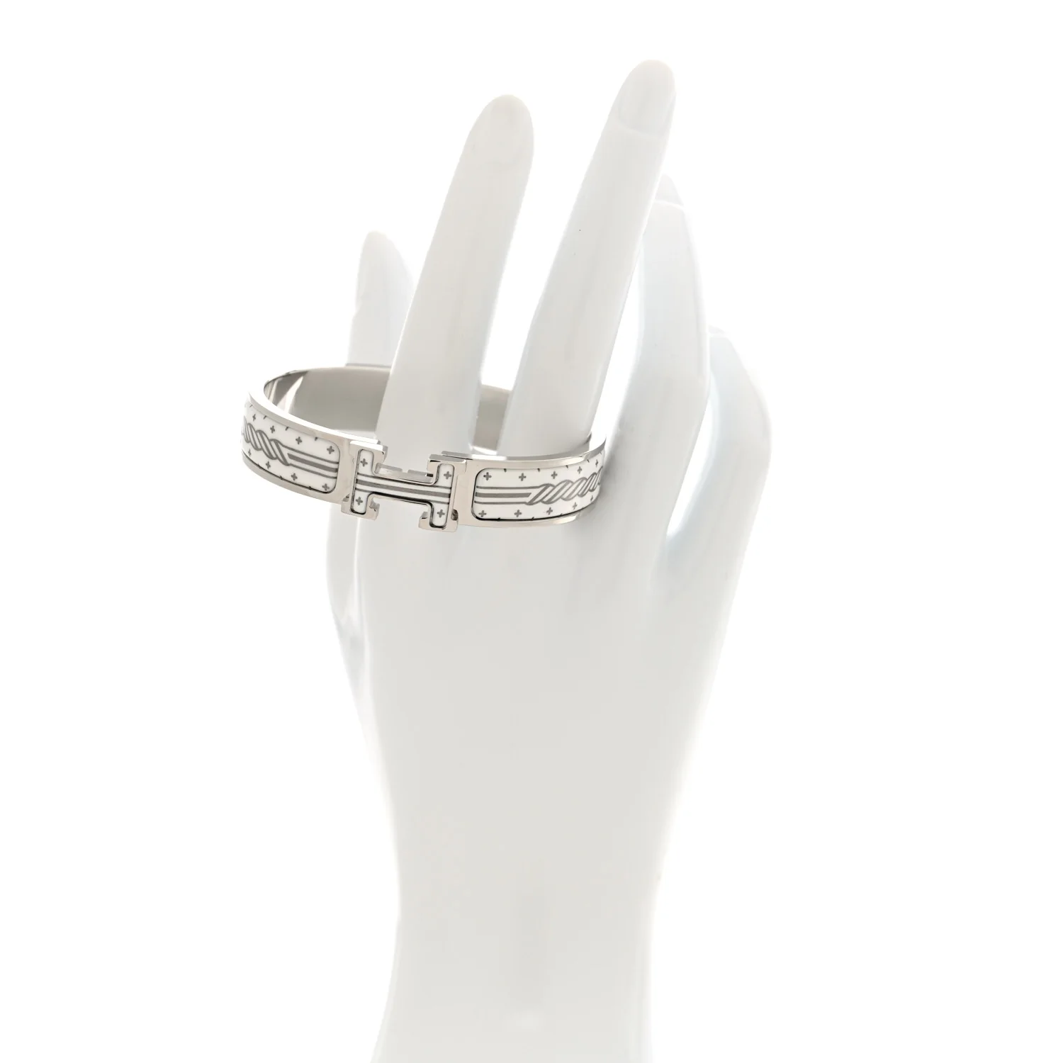 Enamel Printed Quadrige Au Fil Narrow Clic Clac H Bracelet White - Image 2