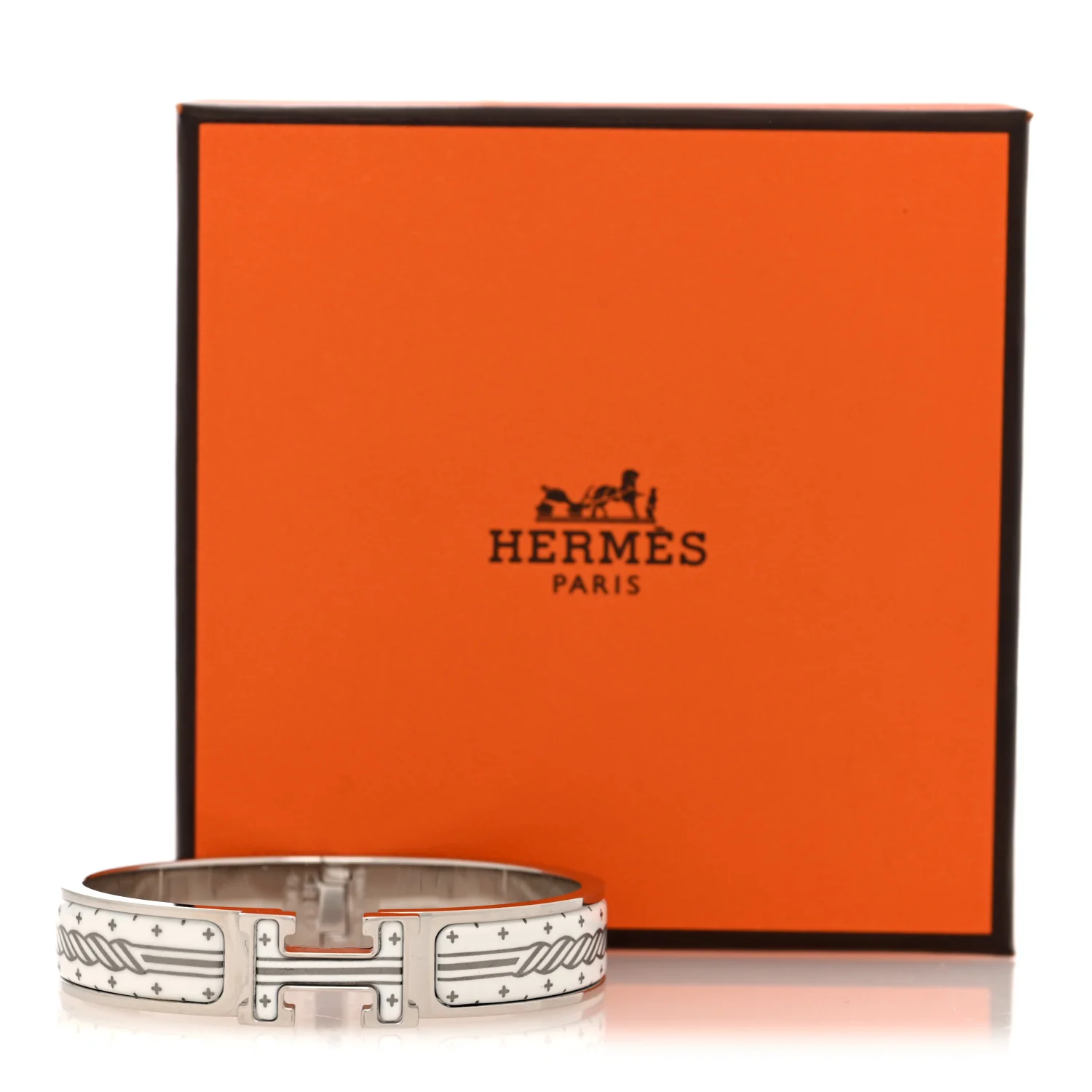Enamel Printed Quadrige Au Fil Narrow Clic Clac H Bracelet White - Image 5